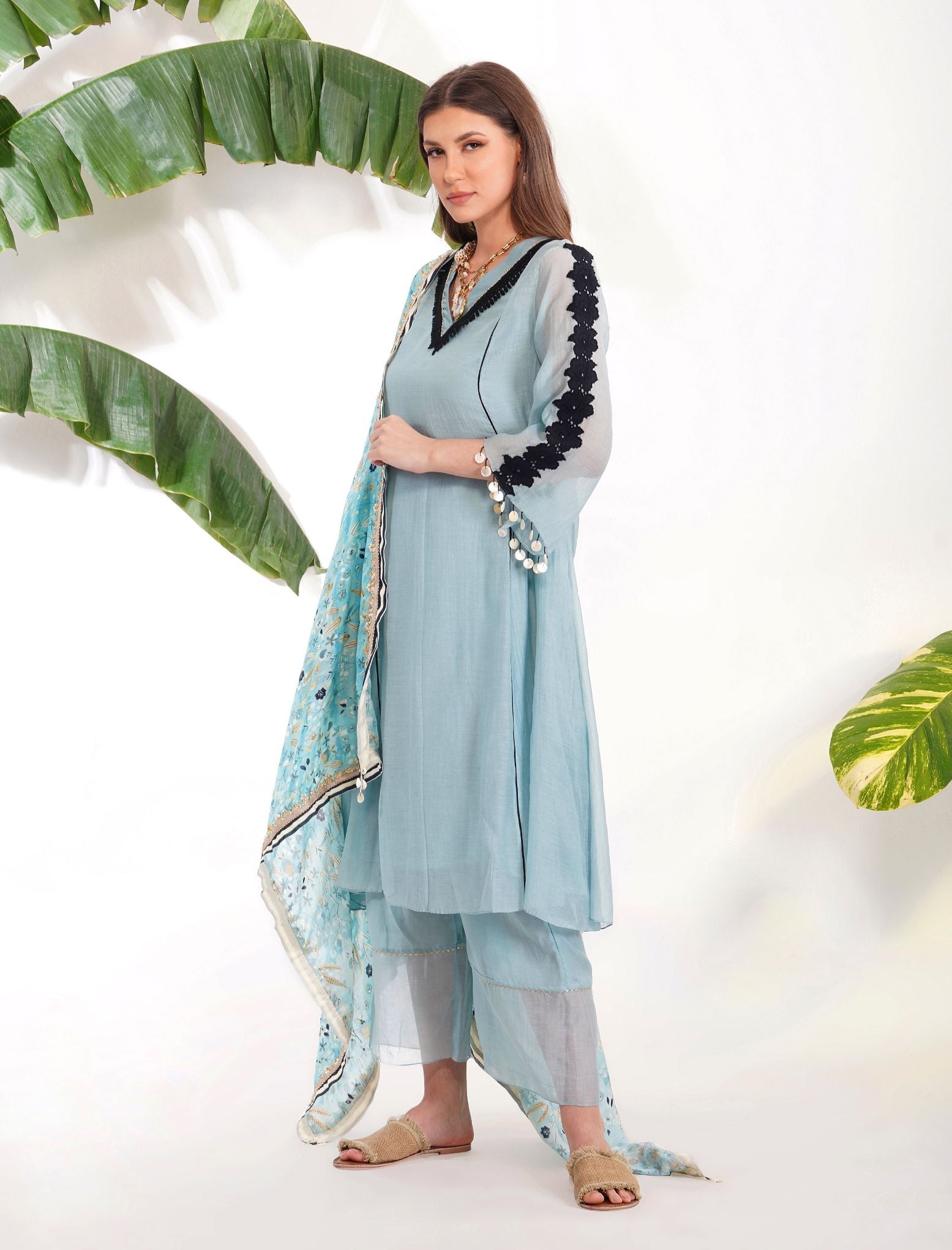 BLUE PRINT SUIT SET by devyanimehrotra.com with at Kamakhyaa for sustainable fashion