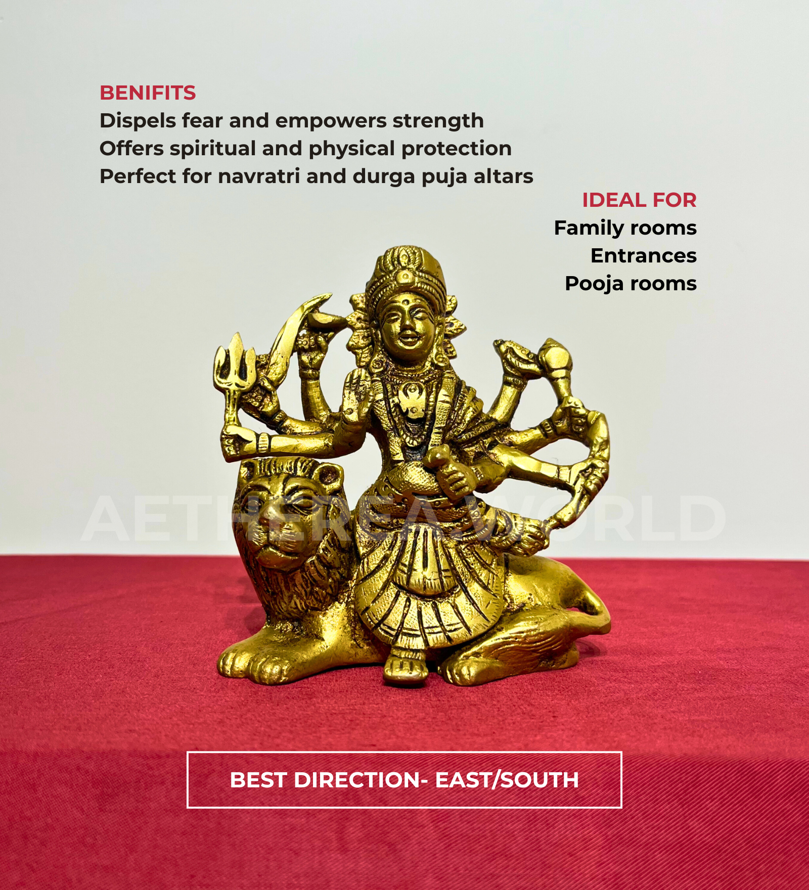 Brass Sherawali Maa Idol – 100% Pure Brass by Aetherea World with God at Kamakhyaa for sustainable fashion