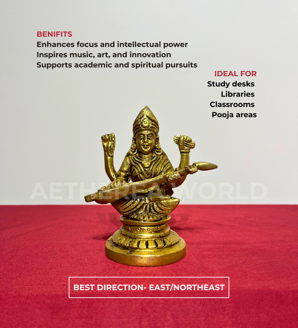 Brass Saraswati Maa Idol – 100% Pure Brass by Aetherea World with God at Kamakhyaa for sustainable fashion