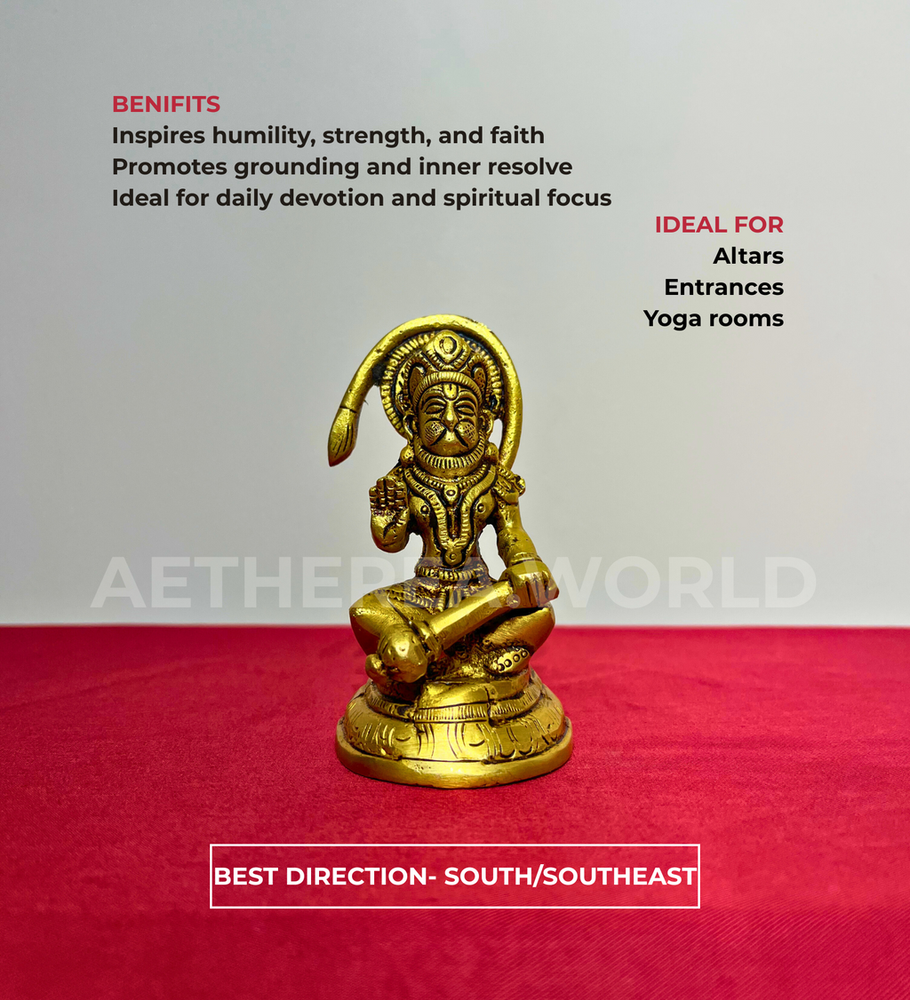 Brass Sitting Hanuman Idol – 100% Pure Brass by Aetherea World with God at Kamakhyaa for sustainable fashion