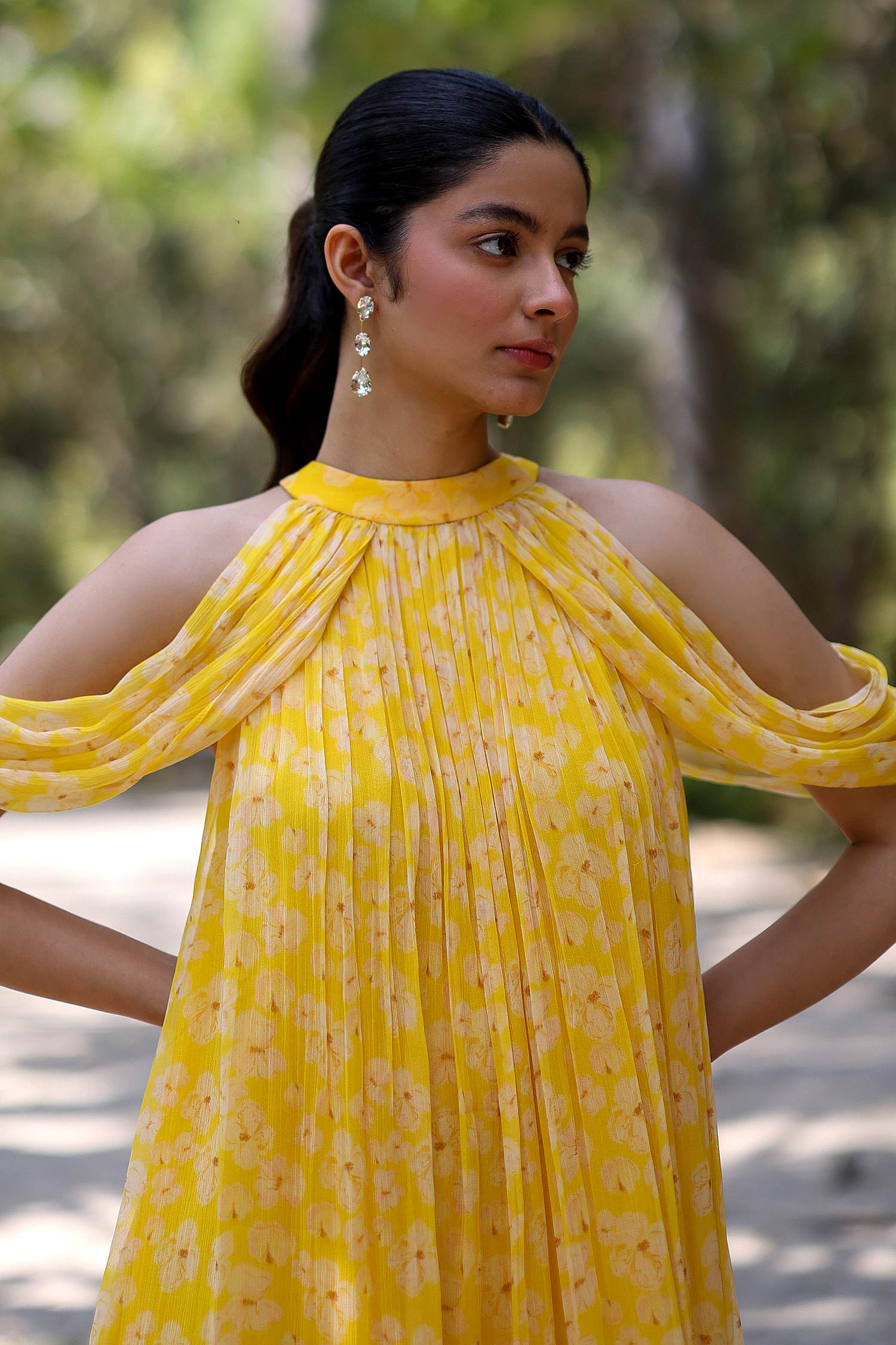 Chiffon Petal Haze Bemberg Mini Dress by Ewoke with bemberg dress, bemberg fabric, Chiffon, drape dress, In Her Element, maxi dress, Midi Dress, Nostalgia's Thread by Ewoke at Kamakhyaa for sustainable fashion