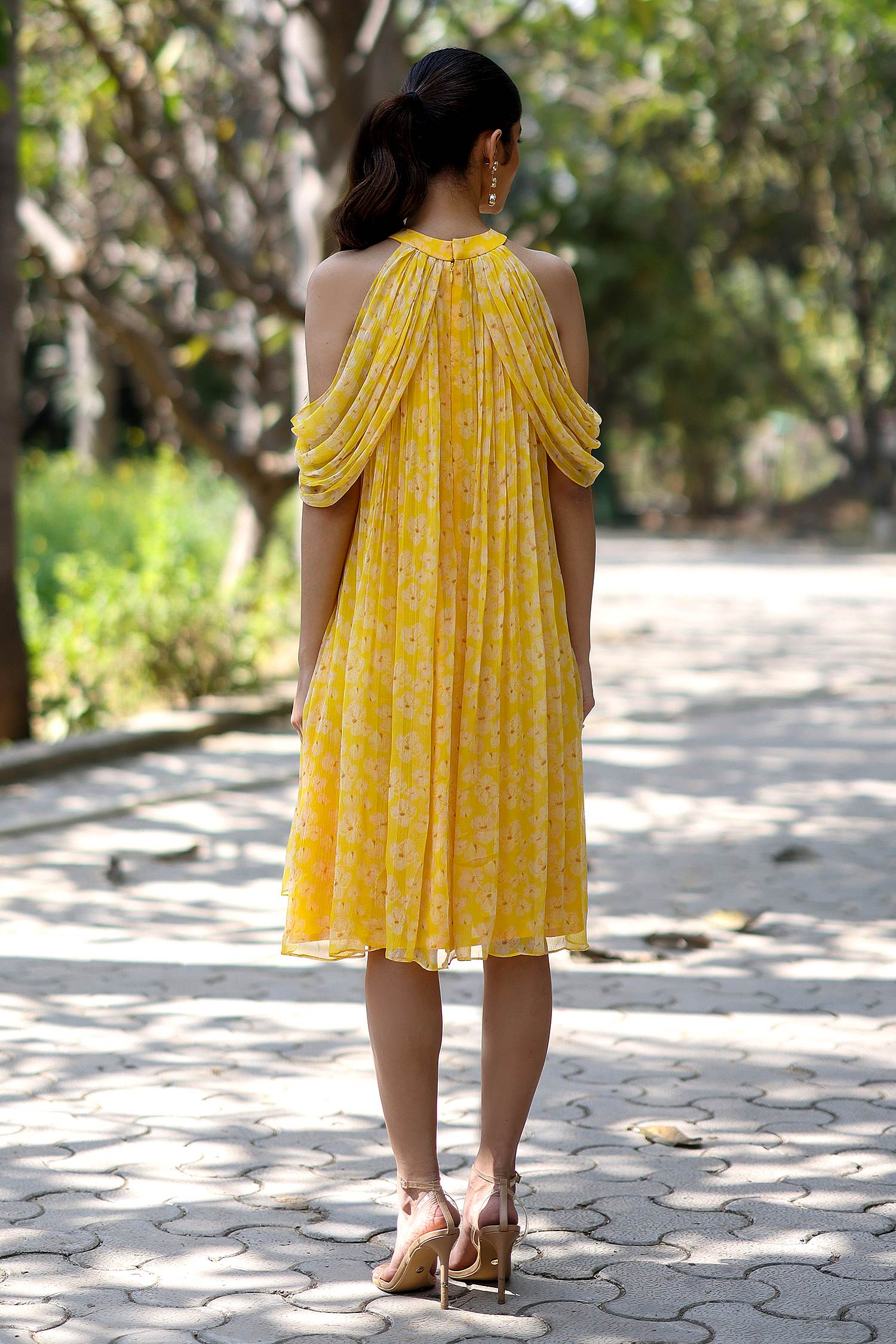 Chiffon Petal Haze Bemberg Mini Dress by Ewoke with bemberg dress, bemberg fabric, Chiffon, drape dress, In Her Element, maxi dress, Midi Dress, Nostalgia's Thread by Ewoke at Kamakhyaa for sustainable fashion