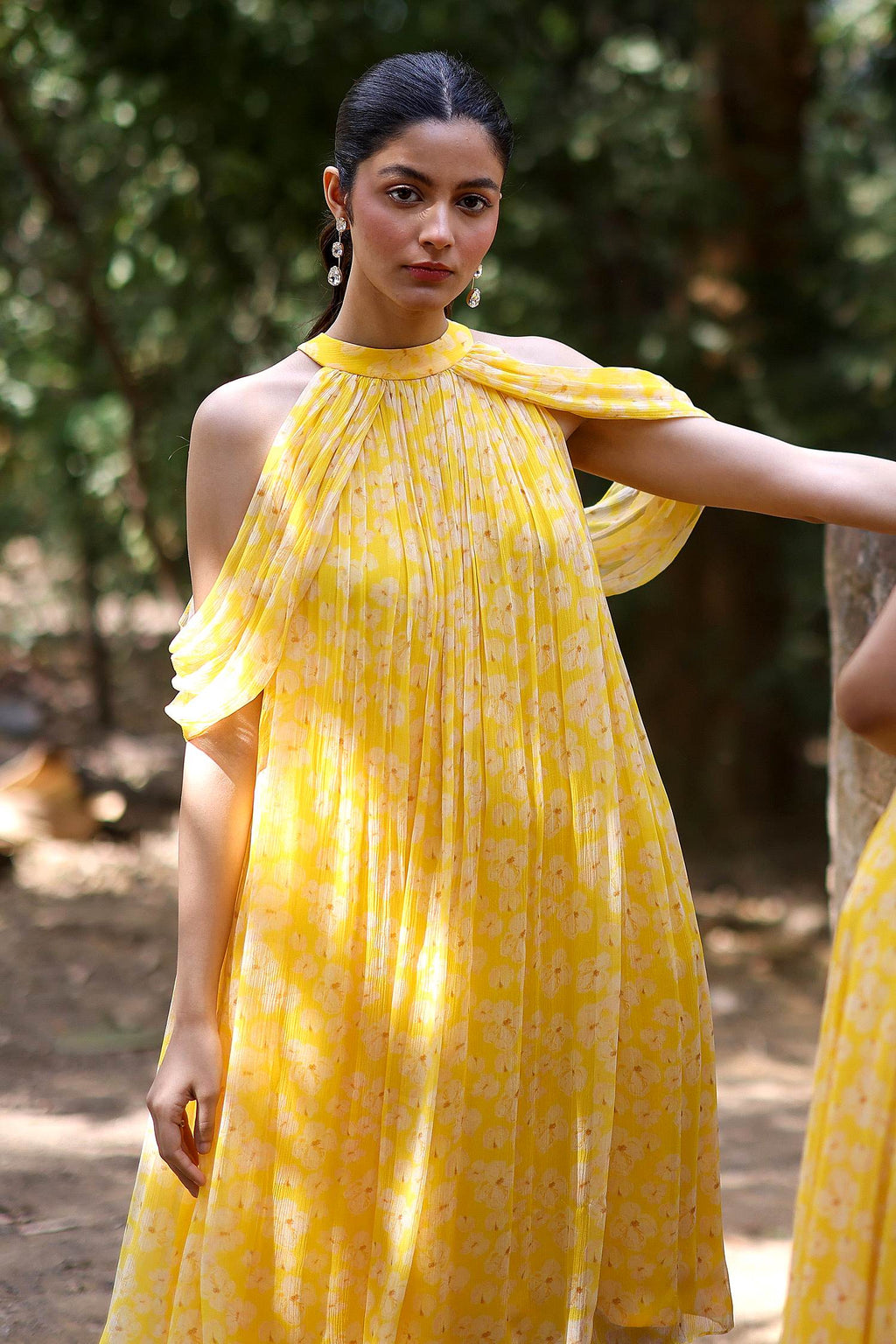 Chiffon Petal Haze Bemberg Mini Dress by Ewoke with bemberg dress, bemberg fabric, Chiffon, drape dress, In Her Element, maxi dress, Midi Dress, Nostalgia's Thread by Ewoke at Kamakhyaa for sustainable fashion