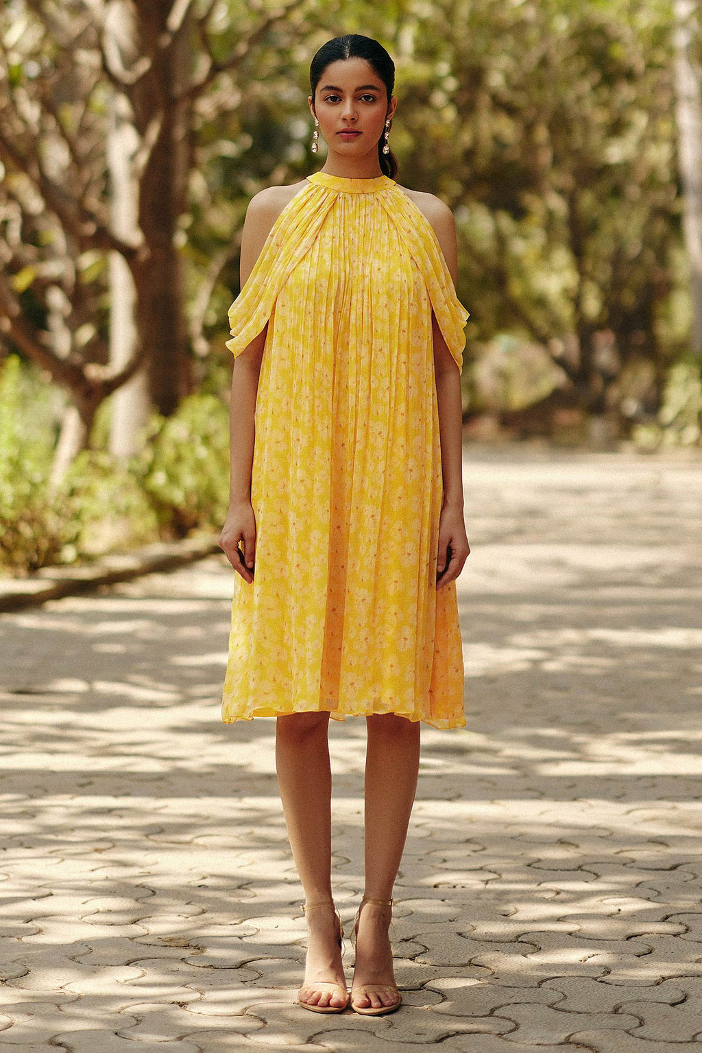 Chiffon Petal Haze Bemberg Mini Dress by Ewoke with bemberg dress, bemberg fabric, Chiffon, drape dress, In Her Element, maxi dress, Midi Dress, Nostalgia's Thread by Ewoke at Kamakhyaa for sustainable fashion
