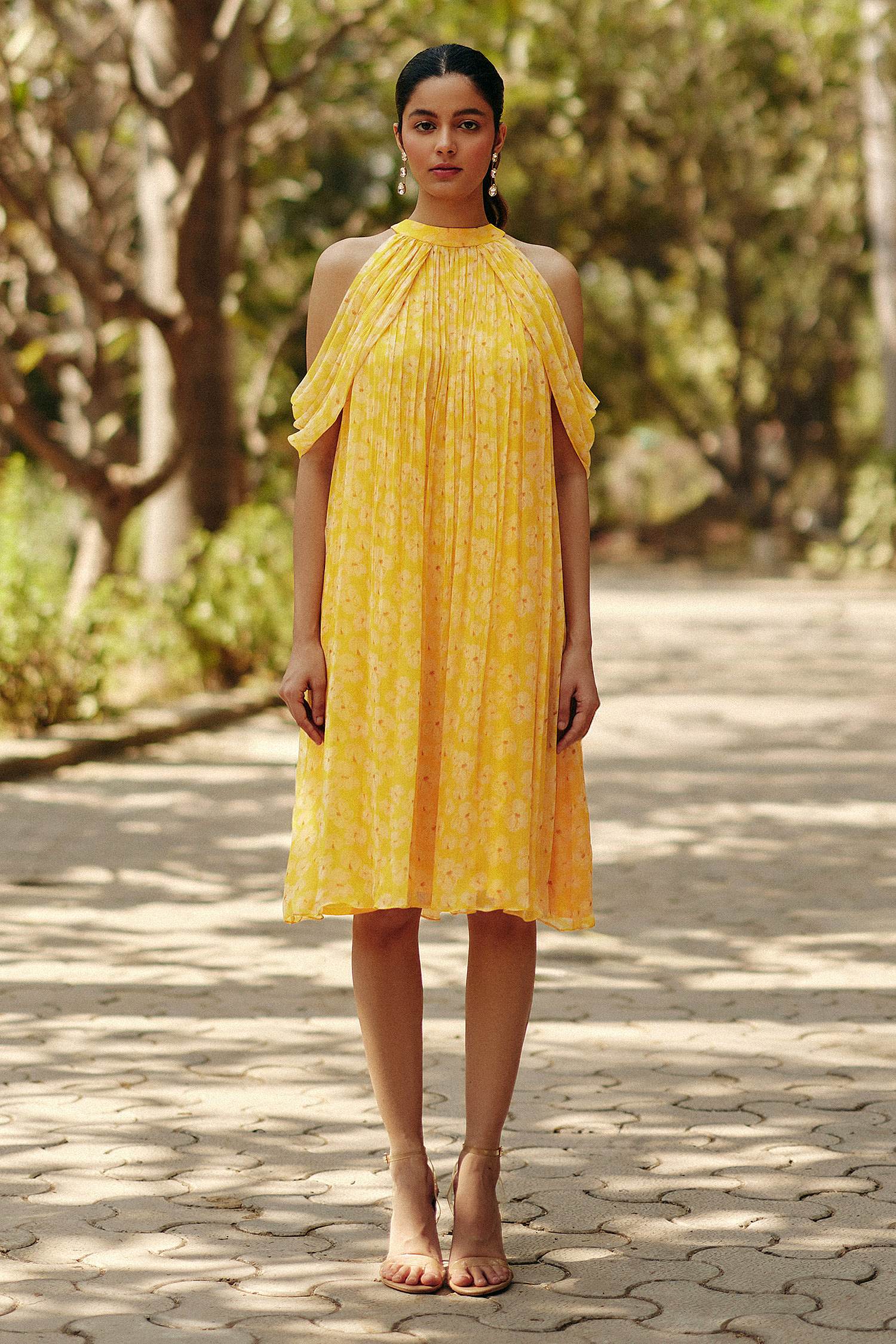 Chiffon Petal Haze Bemberg Mini Dress by Ewoke with bemberg dress, bemberg fabric, Chiffon, drape dress, In Her Element, maxi dress, Midi Dress, Nostalgia's Thread by Ewoke at Kamakhyaa for sustainable fashion