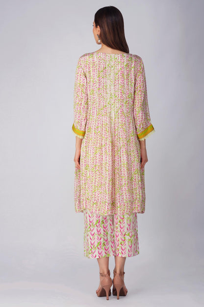 PINK LEAF PLEATED TUNIC SET by devyanimehrotra.com with at Kamakhyaa for sustainable fashion