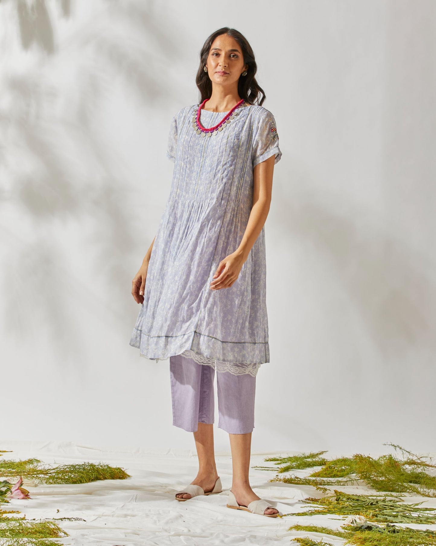 MIRROR WORK FLIRTY PLEATS TUNIC SET by devyanimehrotra.com with at Kamakhyaa for sustainable fashion