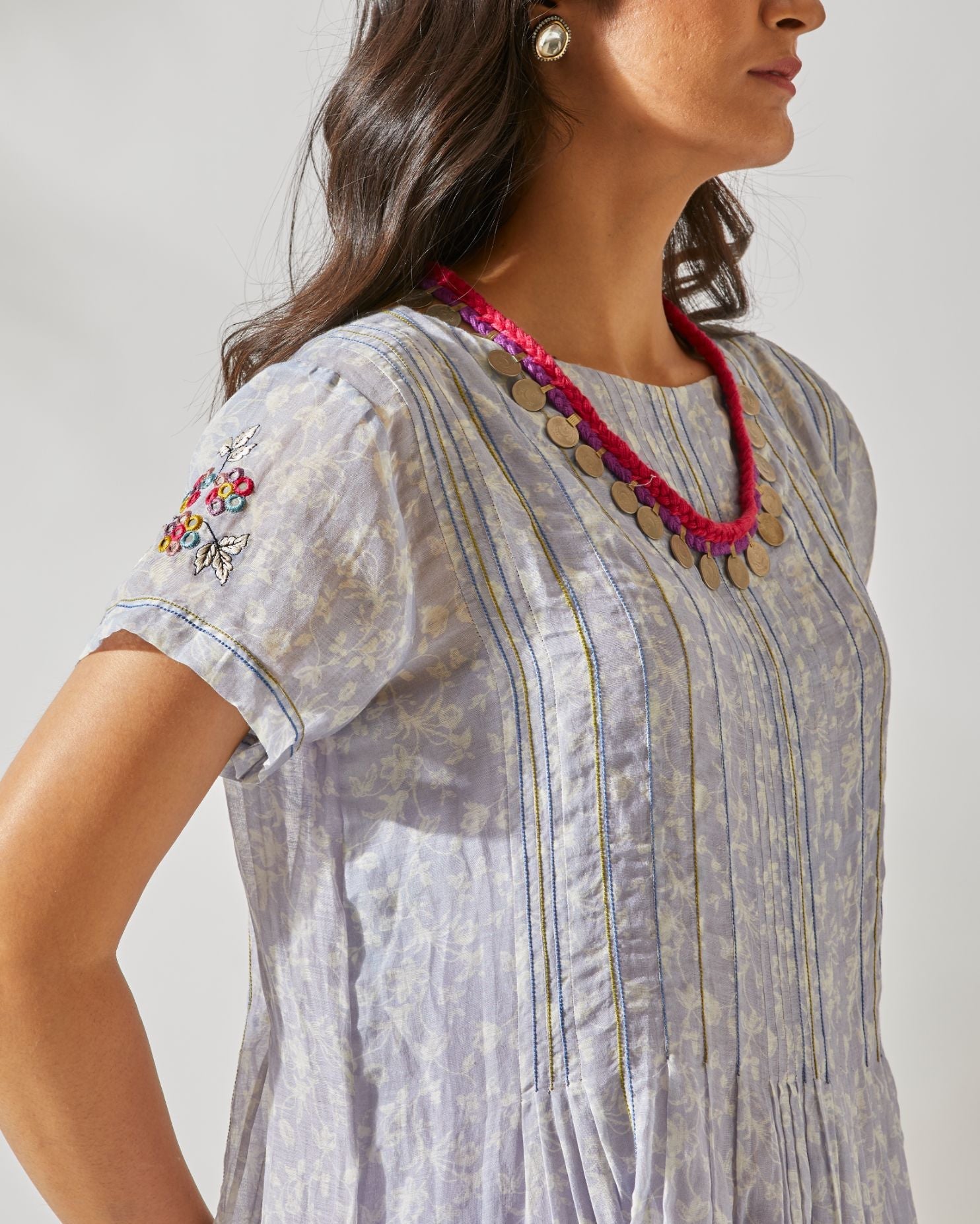 MIRROR WORK FLIRTY PLEATS TUNIC SET by devyanimehrotra.com with at Kamakhyaa for sustainable fashion