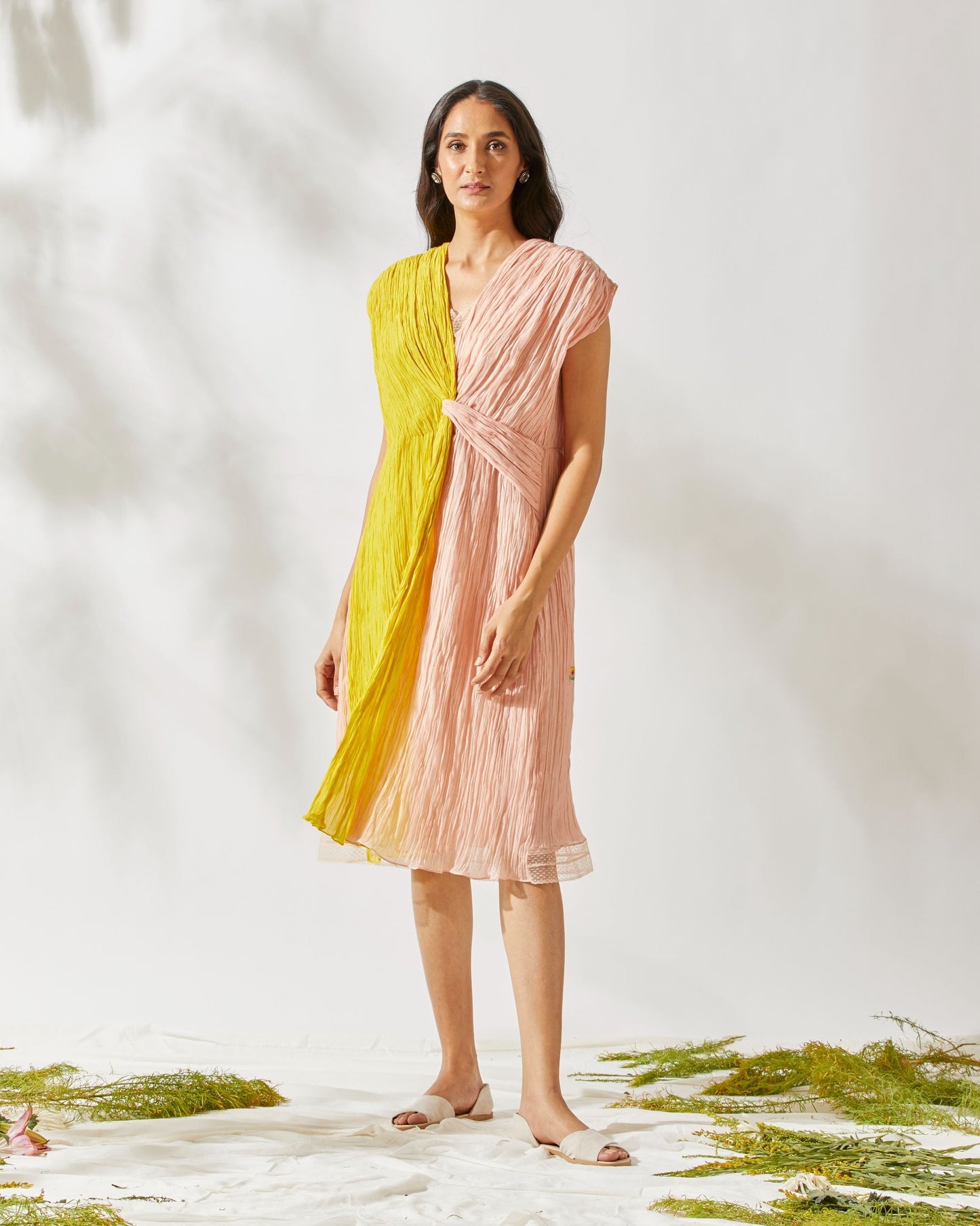 TWO TONED CARNATION KNOTTED DRESS by devyanimehrotra.com with at Kamakhyaa for sustainable fashion