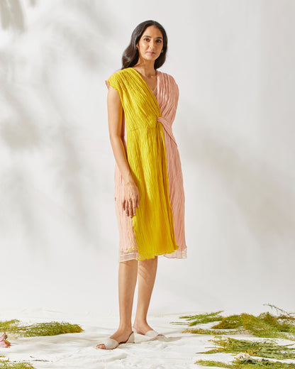 TWO TONED CARNATION KNOTTED DRESS by devyanimehrotra.com with at Kamakhyaa for sustainable fashion