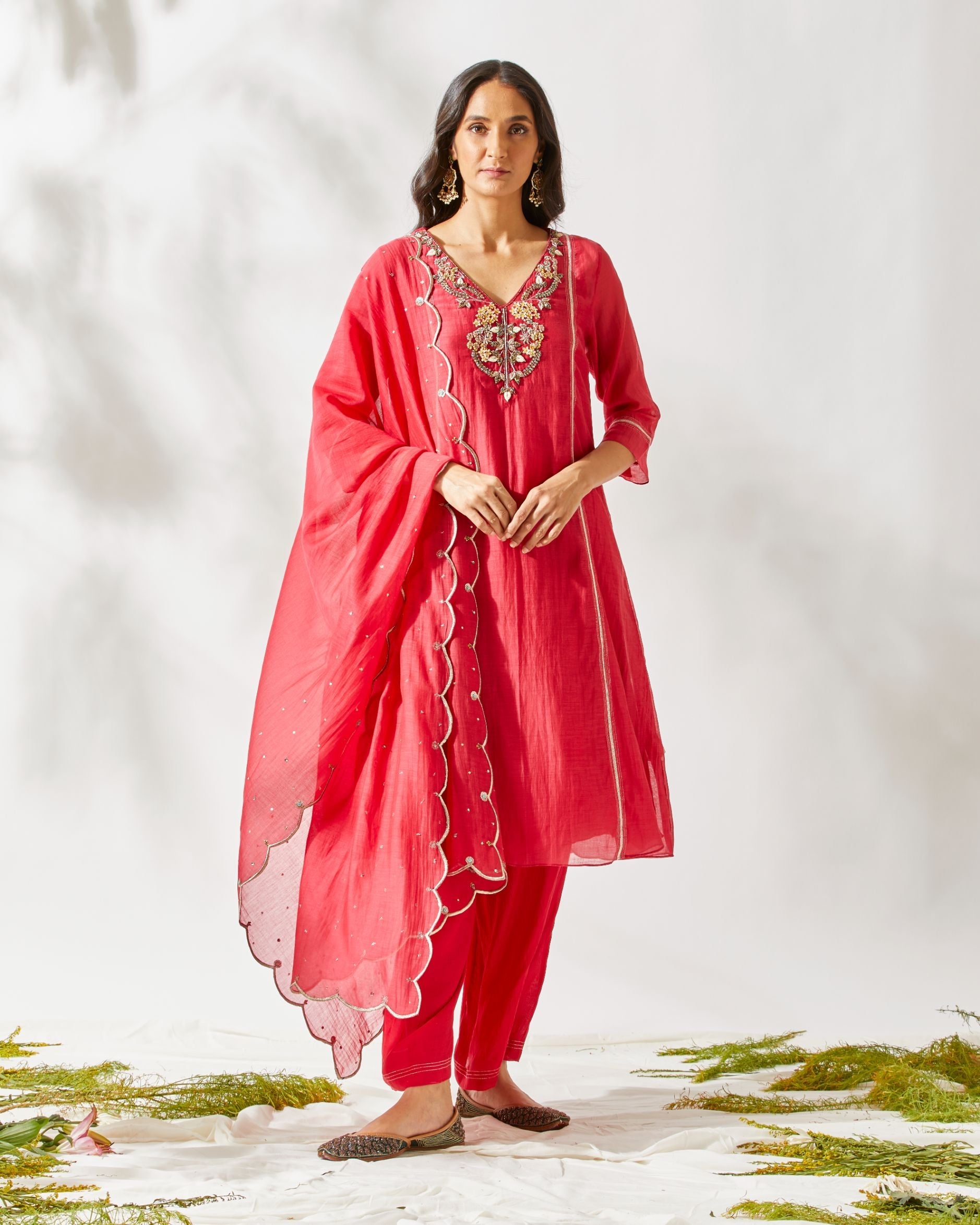 RED JARDIN SUIT by devyanimehrotra.com with at Kamakhyaa for sustainable fashion