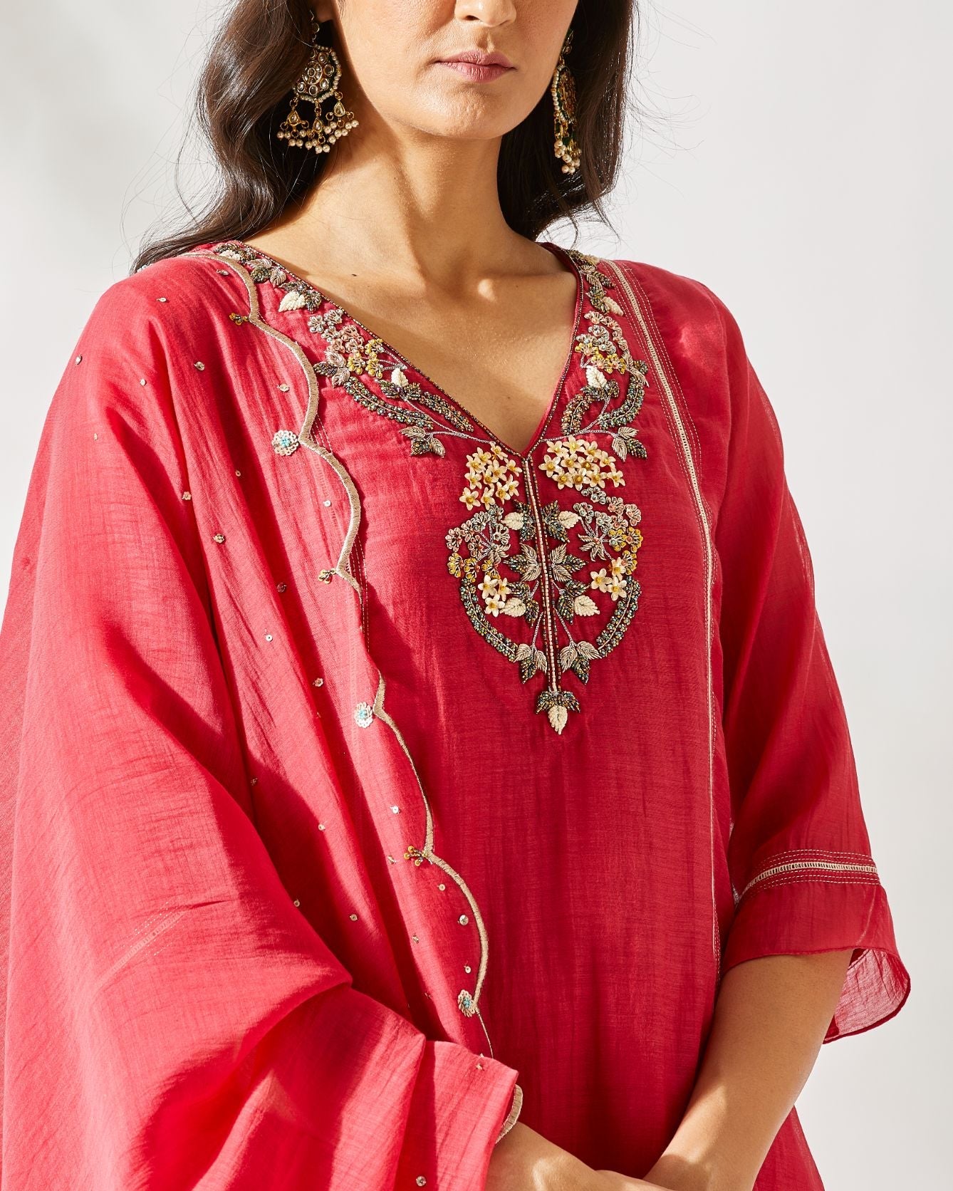 RED JARDIN SUIT by devyanimehrotra.com with at Kamakhyaa for sustainable fashion