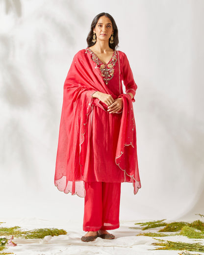 RED JARDIN SUIT by devyanimehrotra.com with at Kamakhyaa for sustainable fashion