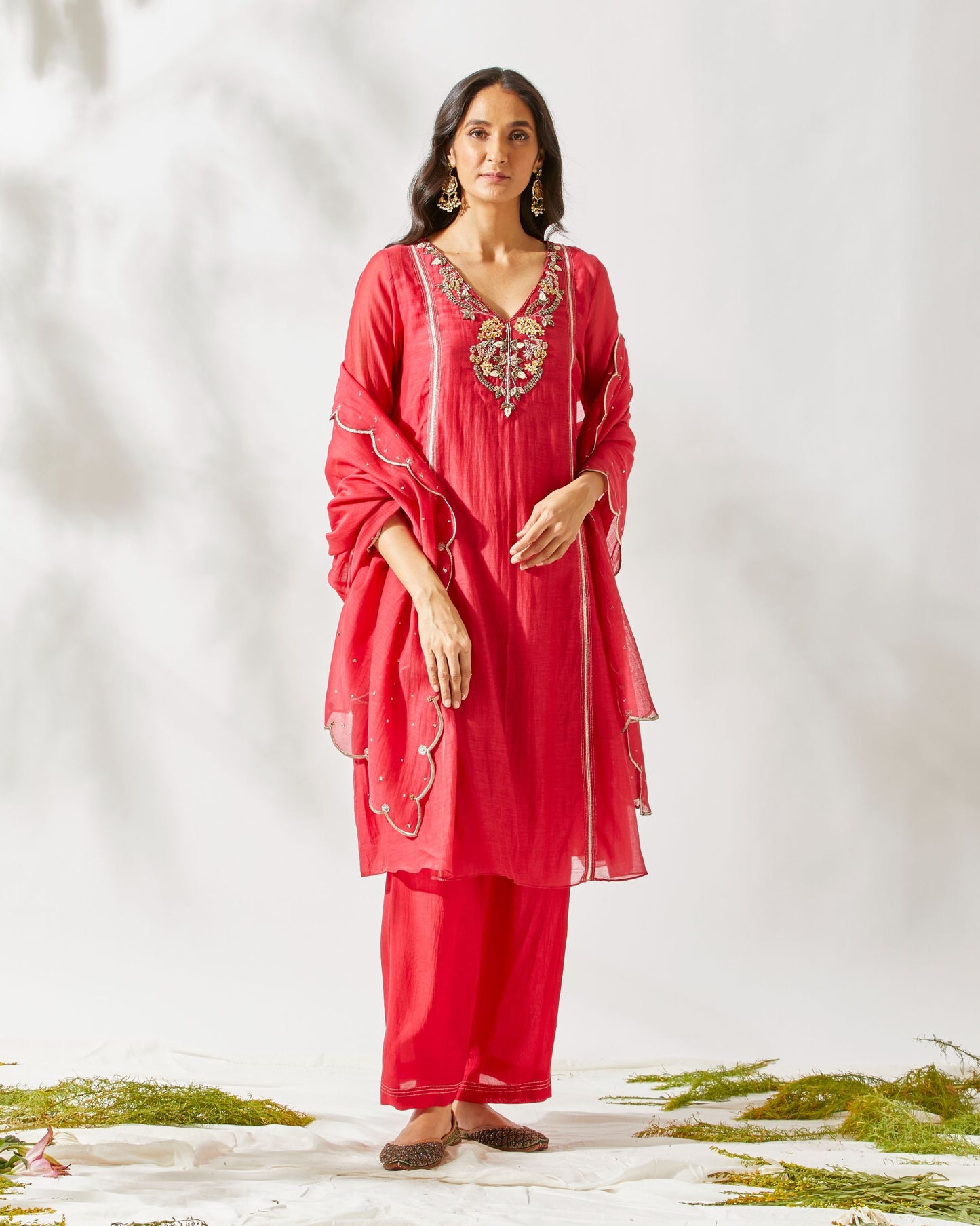 RED JARDIN SUIT by devyanimehrotra.com with at Kamakhyaa for sustainable fashion