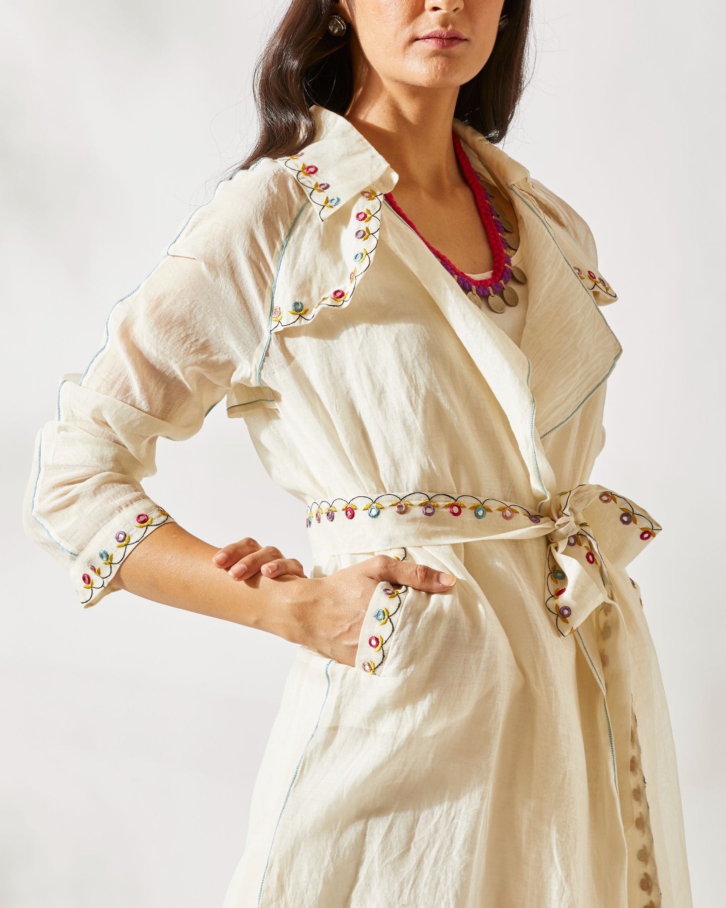 BANJARA TRENCH DRESS by devyanimehrotra.com with dresses, jackets, trench dress at Kamakhyaa for sustainable fashion