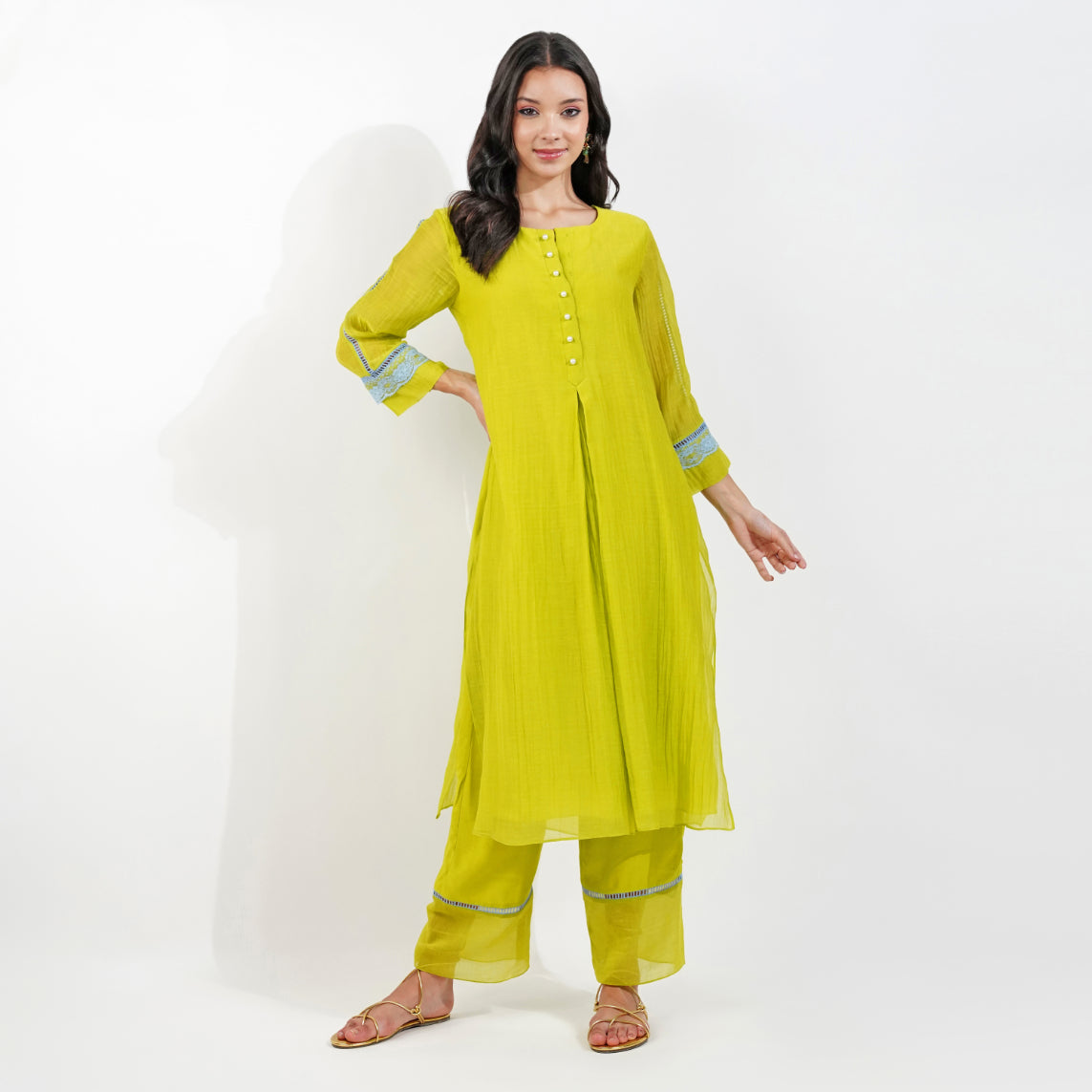 Lime Kurta Set With Shabby Chic Dupatta by devyanimehrotra.com with KURTA SETS, PRINTED KURTA, STRAIGHT KURTA at Kamakhyaa for sustainable fashion