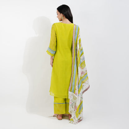 Lime Kurta Set With Shabby Chic Dupatta by devyanimehrotra.com with KURTA SETS, PRINTED KURTA, STRAIGHT KURTA at Kamakhyaa for sustainable fashion