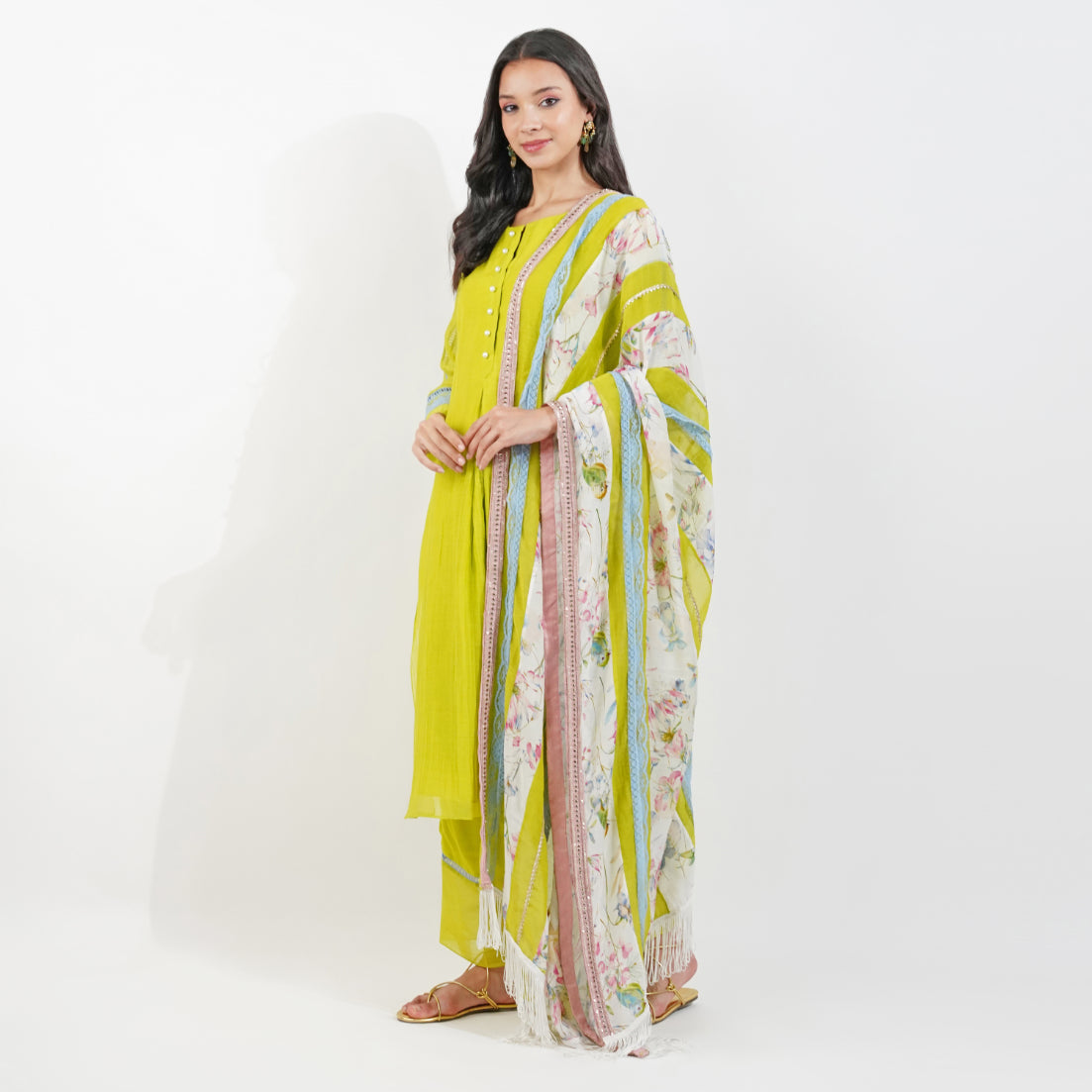 Lime Kurta Set With Shabby Chic Dupatta by devyanimehrotra.com with KURTA SETS, PRINTED KURTA, STRAIGHT KURTA at Kamakhyaa for sustainable fashion