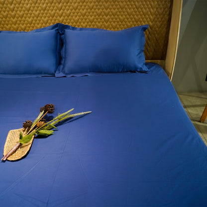 Blue Horizon 300 TC|400 TC|500 TC Flat Sheet Set by Aetherea with Plain Bedsheets at Kamakhyaa for sustainable fashion