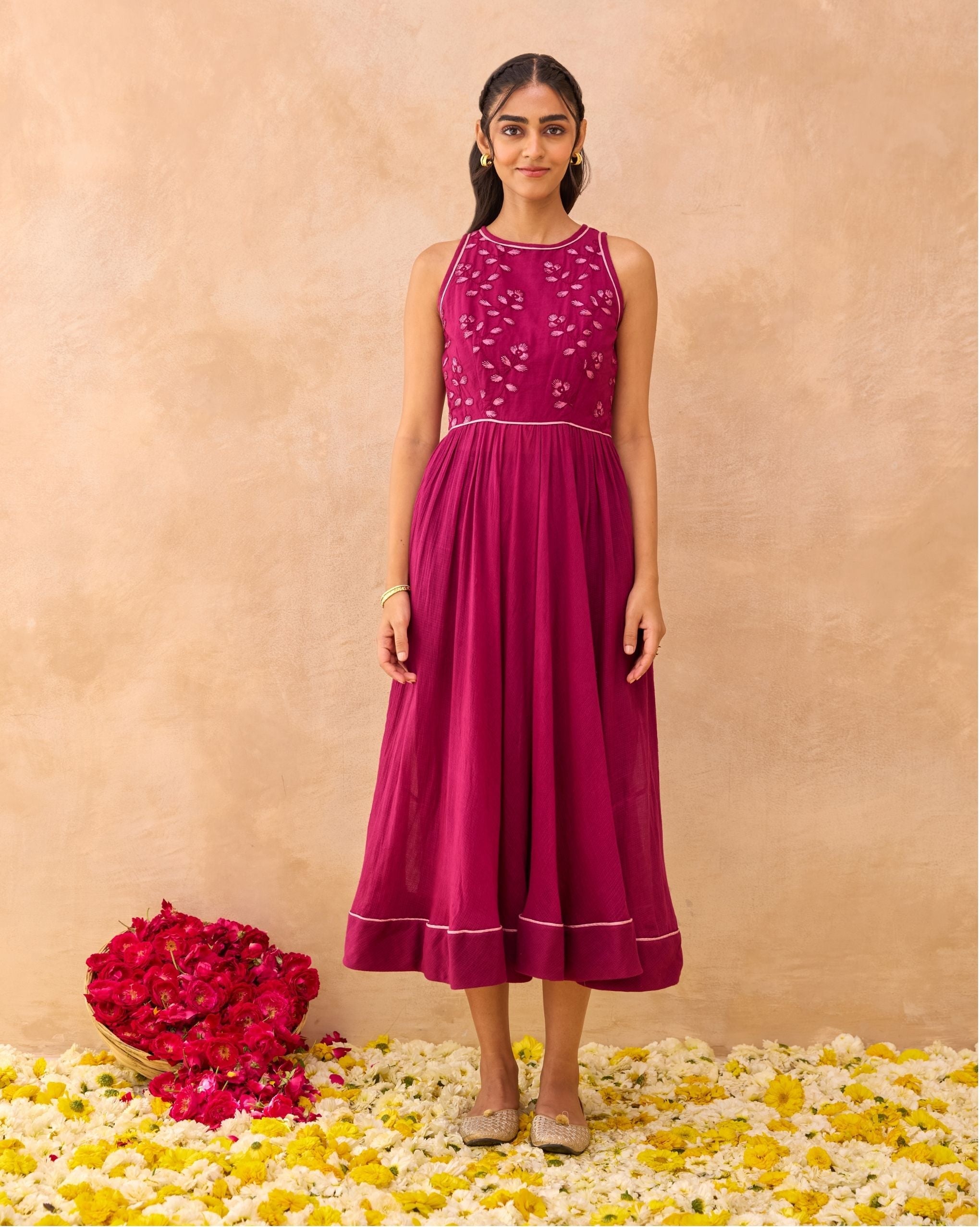 Magenta Meadow Dress by Taro India with at Kamakhyaa for sustainable fashion