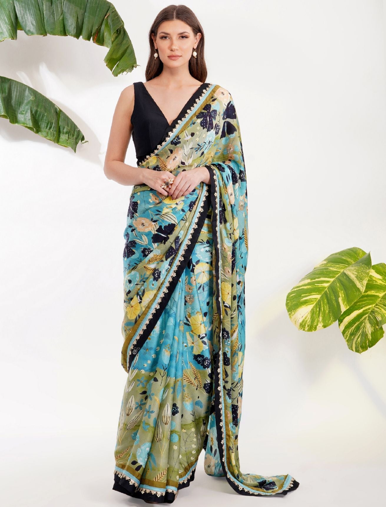 BLUE PRINT SAREE SET by devyanimehrotra.com with at Kamakhyaa for sustainable fashion