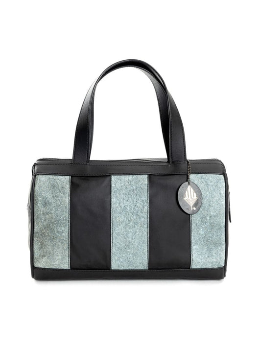 Casual Wear Duffle Bag by Green Hermitage with Apple Leather, Black, Casual Wear, Coconut Leather, Duffle Bags, Free Size, Hemp, Lyocell, Recycled, Striped at Kamakhyaa for sustainable fashion