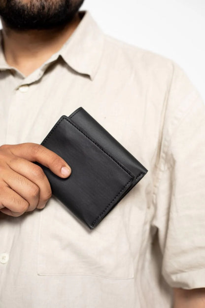 Black Casual Wear Men Wallet by Green Hermitage with Apple Leather, Black, Casual Wear, Free Size, Hemp, Lyocell, Men Wallets, Recycled, Solids at Kamakhyaa for sustainable fashion