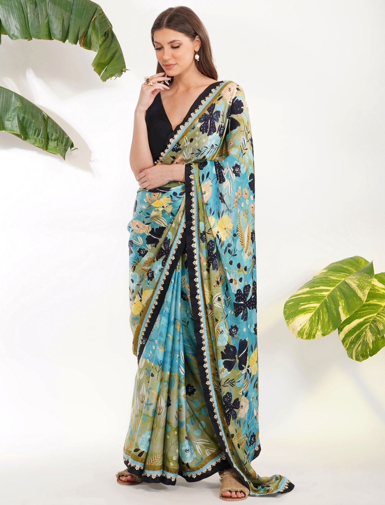 BLUE PRINT SAREE SET by devyanimehrotra.com with at Kamakhyaa for sustainable fashion