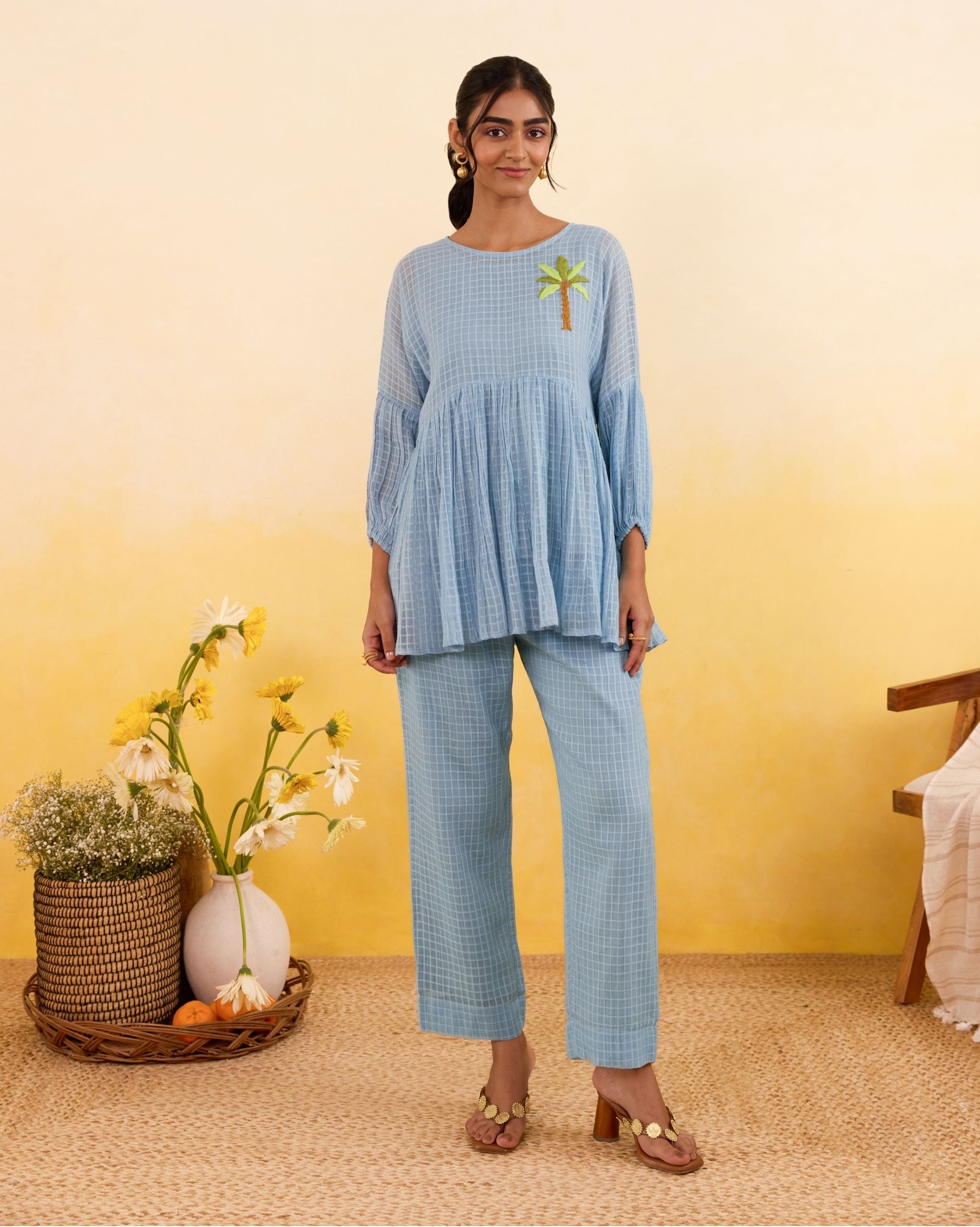 Sky Grid Co-ord by Taro India with at Kamakhyaa for sustainable fashion