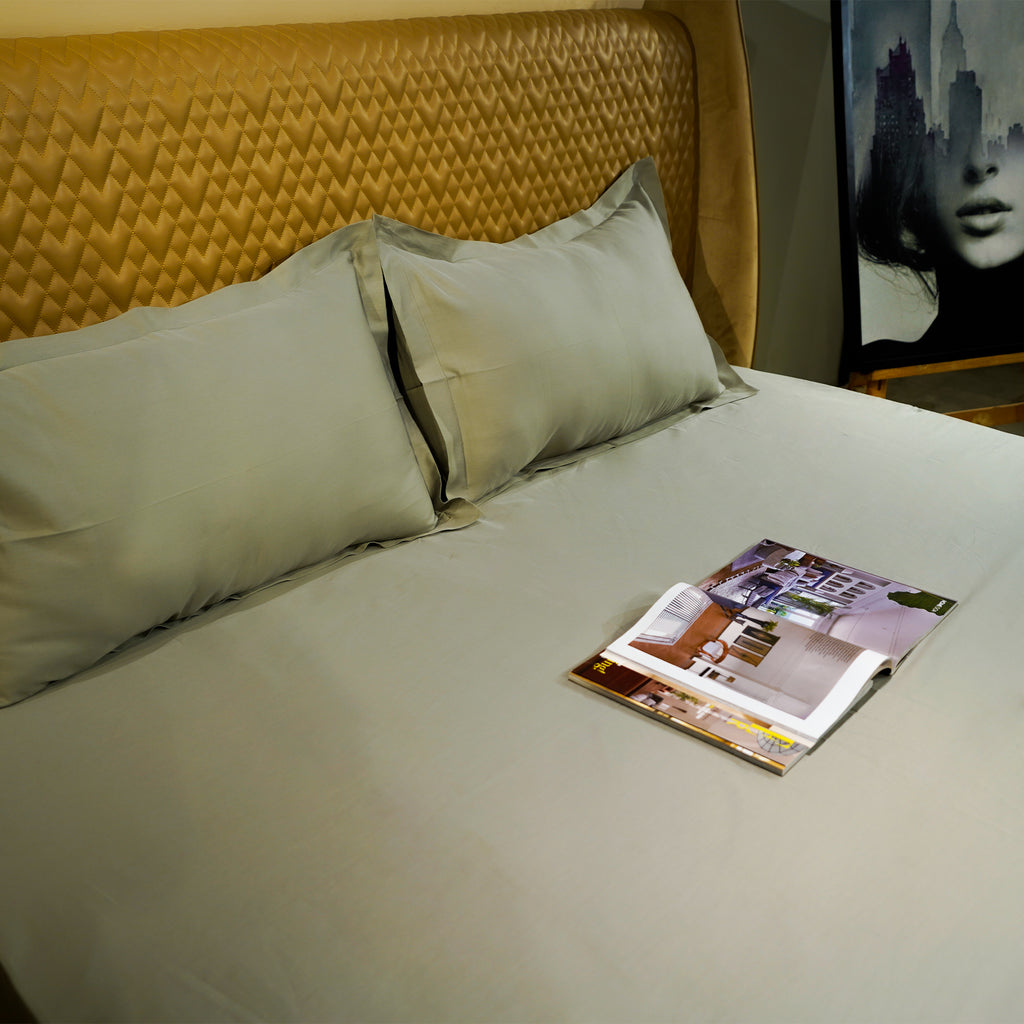 Sage Green Oasis 300 TC|400 TC|500 TC Flat Sheet Set by Aetherea with Plain Bedsheets at Kamakhyaa for sustainable fashion