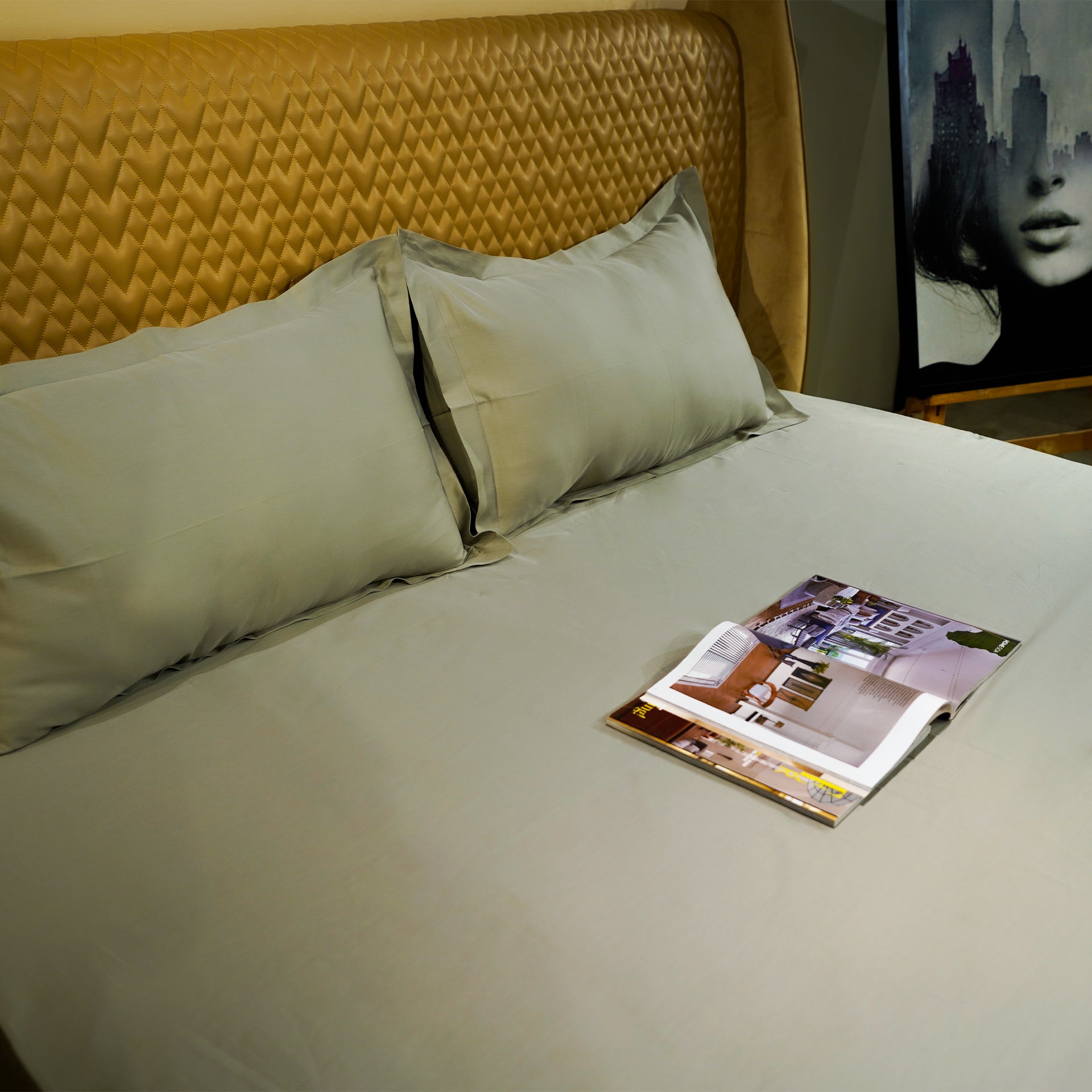 Sage Green Oasis 300 TC|400 TC|500 TC Flat Sheet Set by Aetherea with Plain Bedsheets at Kamakhyaa for sustainable fashion