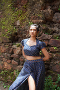 Blue Butta Printed Lehenga with Red Dupatta by Hasttvam with Blue, Console Collection List, Cotton, Festive Wear, Floral, Handmade by Artisans, Indian Wear by Hasttavam, Natural Dye, Navratri, Navratri Teens, Pinterest Page Visits Vanshika, Pinterest Top Pins Vanshika, Pinterest Top Saves Vanshika, Rang by Hasttvam, Relaxed Fit, Responsible production and Vegan at in.kamakhyaa.com for sustainable fashion