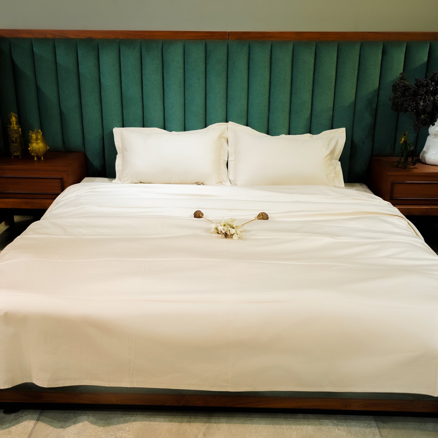 Beige Bliss 300 TC|400 TC|500 TC Flat Sheet Set by Aetherea with Plain Bedsheets at Kamakhyaa for sustainable fashion