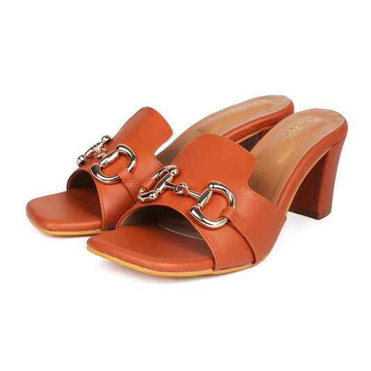 Tan Chain Mules by Ek Agga with heels, Mules, stylish at Kamakhyaa for sustainable fashion