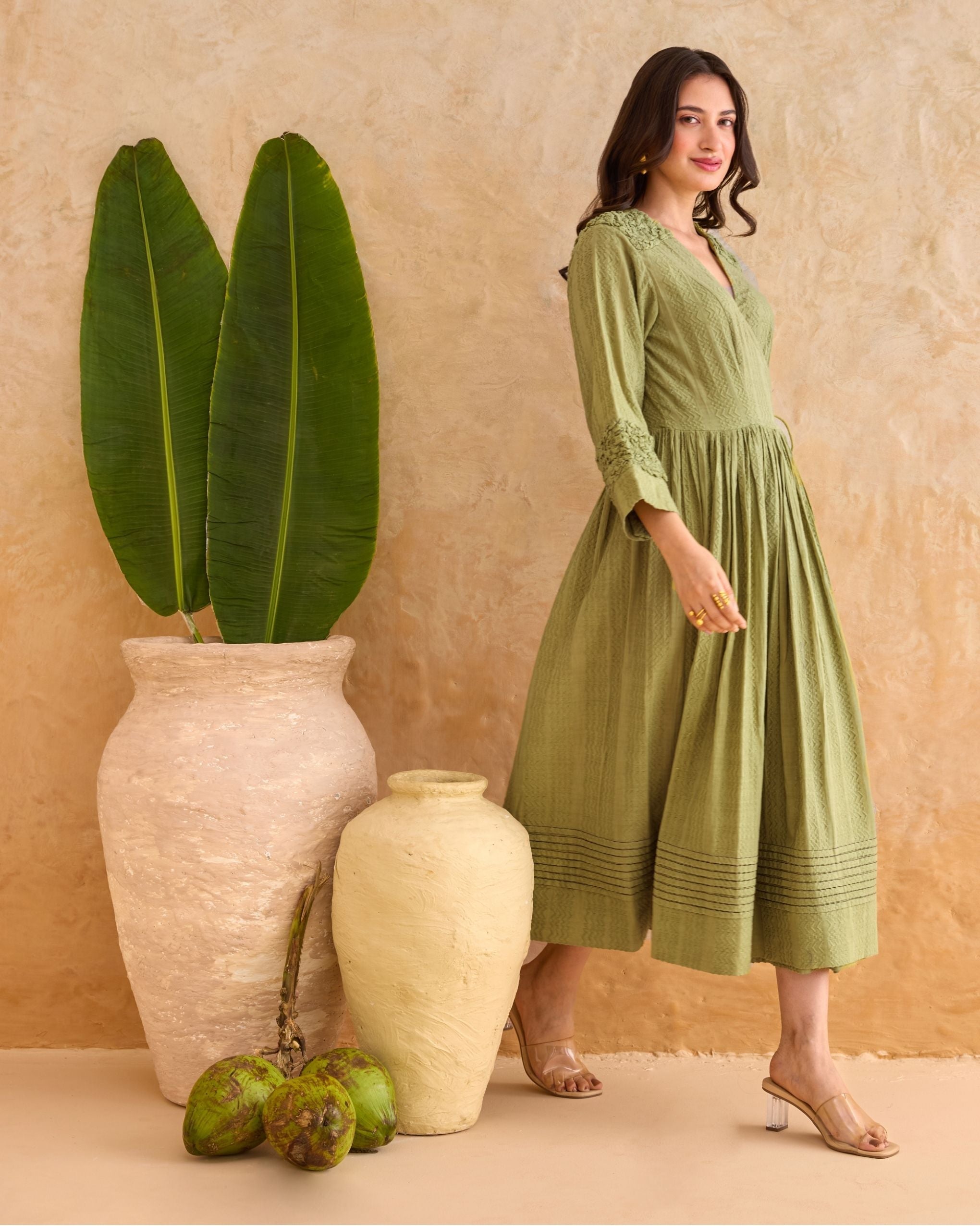 Olive Fern Dress by Taro India with at Kamakhyaa for sustainable fashion