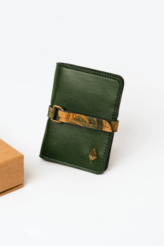 Green Solid Cardholder by Green Hermitage with Cactus Leather, Cardholders, Free Size, Green, Hemp, Lyocell, Office Wear, Recycled, Solids at Kamakhyaa for sustainable fashion