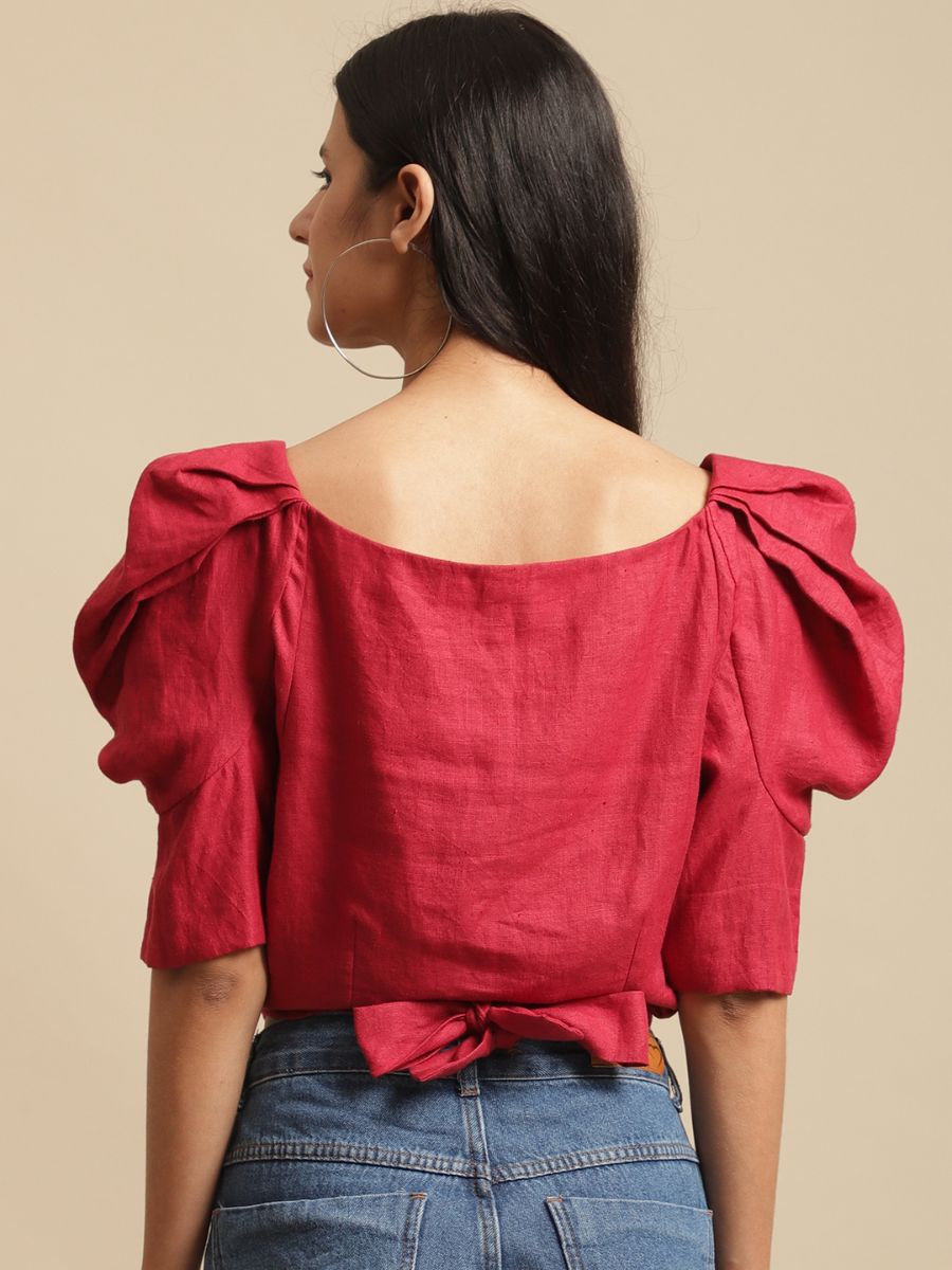 100% Hemp Akira Hemp Top Red by Ewoke with 100% Hemp, akira coord top, crop top for women, Hemp, hemp top, Nostalgia's Thread by Ewoke, RED CROP TOP, red hemp top, red top at Kamakhyaa for sustainable fashion