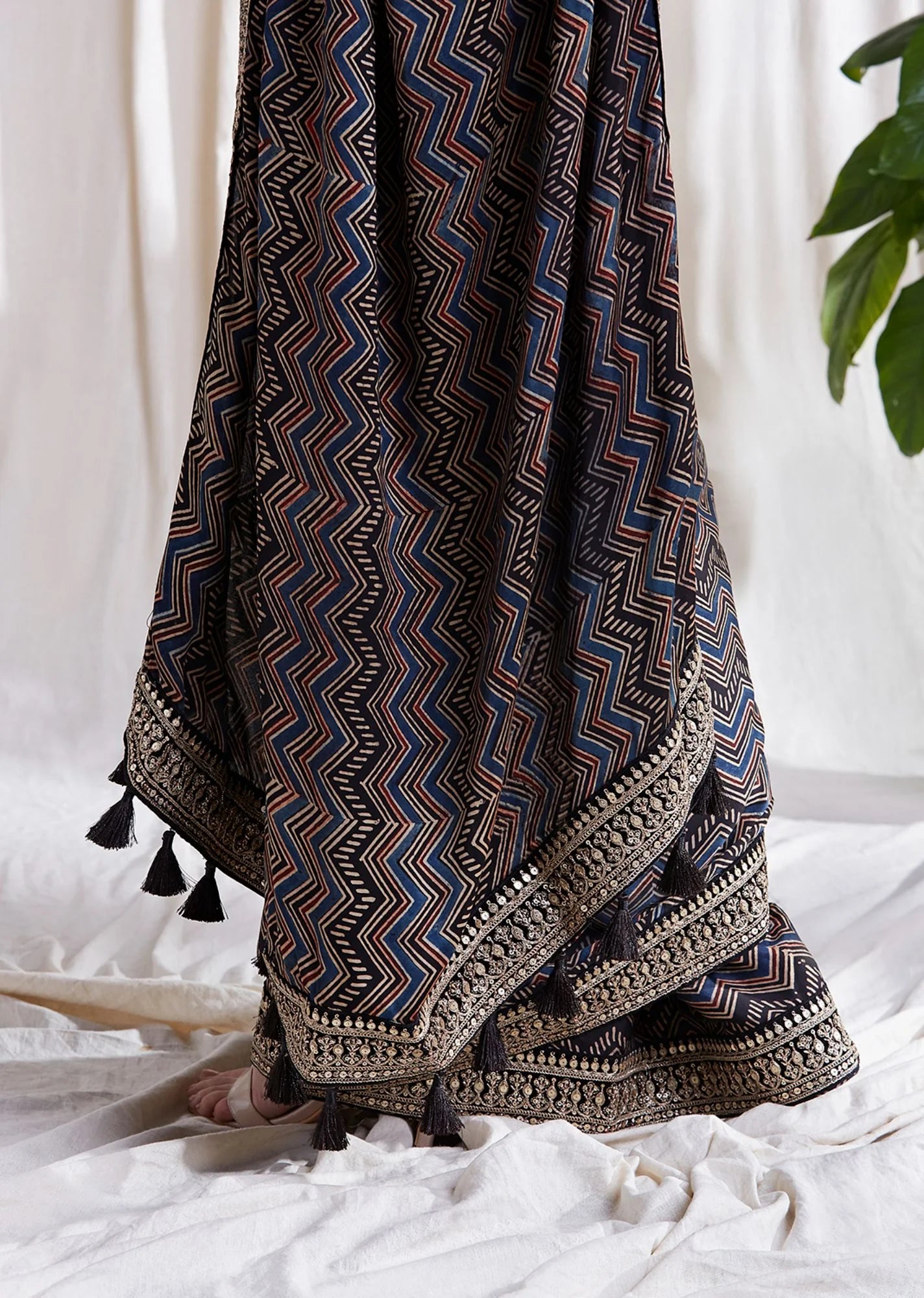 Azha Modal Saree by Hasttvam with ModalFloralFestive WearBlackHandmade by artisans, Natural dyes, Respondible production and Vegan at Kamakhyaa for sustainable fashion