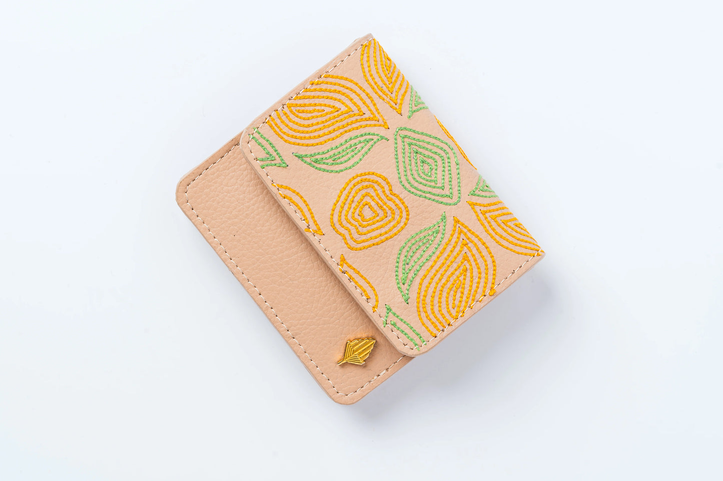 Beige Embroidered Cardholder by Green Hermitage with Beige, Cactus Leather, Cardholders, Embroidered, Evening Wear, Free Size, Hemp, Lyocell, Recycled at Kamakhyaa for sustainable fashion