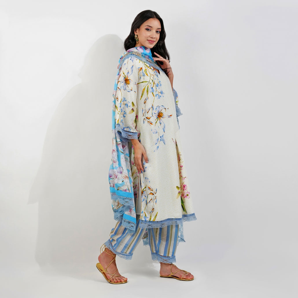 Summer Floral Kurta Set by devyanimehrotra.com with KURTA SETS, PRINTED KURTA, STRAIGHT KURTA at Kamakhyaa for sustainable fashion