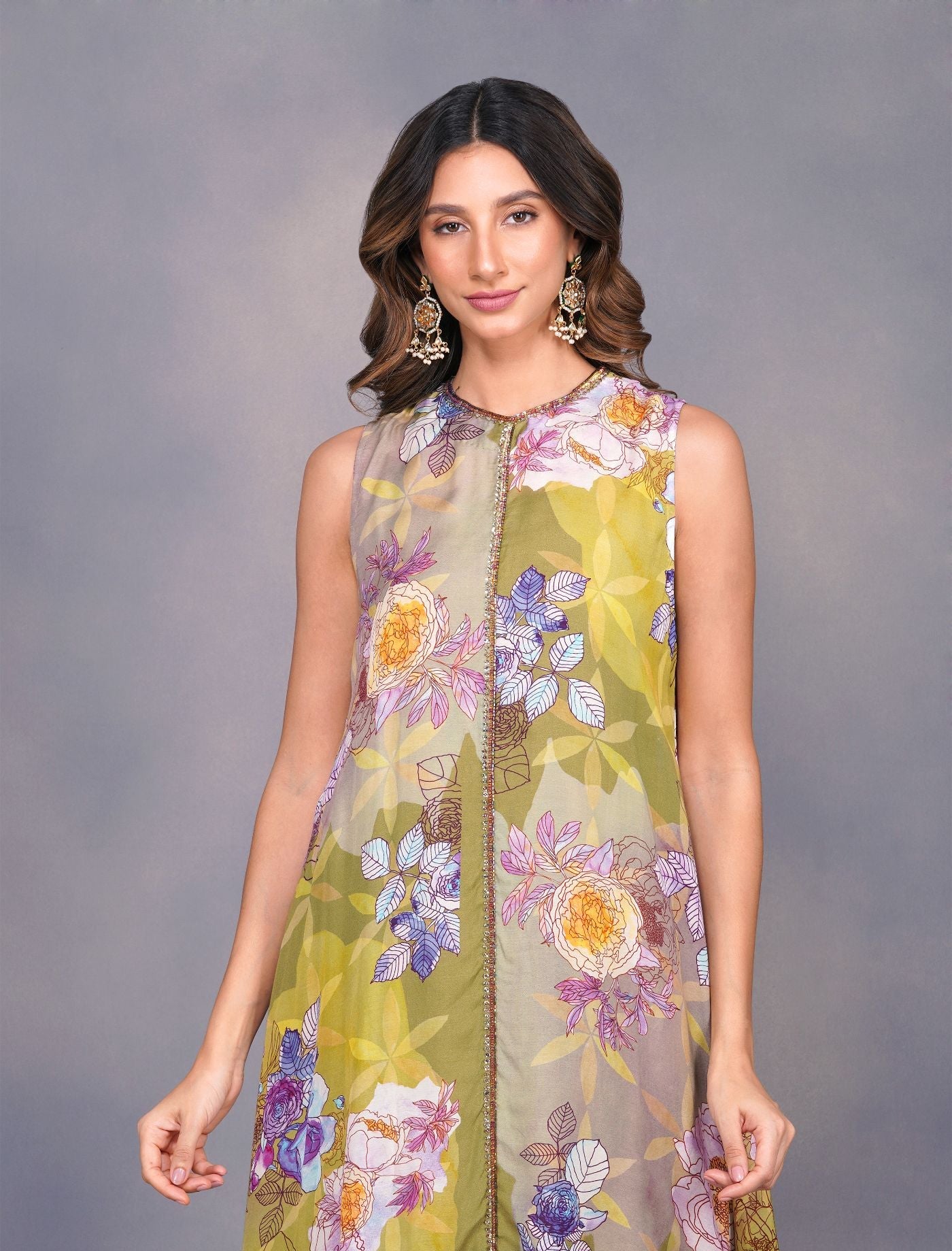 BIG FLOWER PRINT GREEN TUNIC SET by devyanimehrotra.com with at Kamakhyaa for sustainable fashion