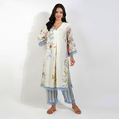 Summer Floral Kurta Set by devyanimehrotra.com with KURTA SETS, PRINTED KURTA, STRAIGHT KURTA at Kamakhyaa for sustainable fashion