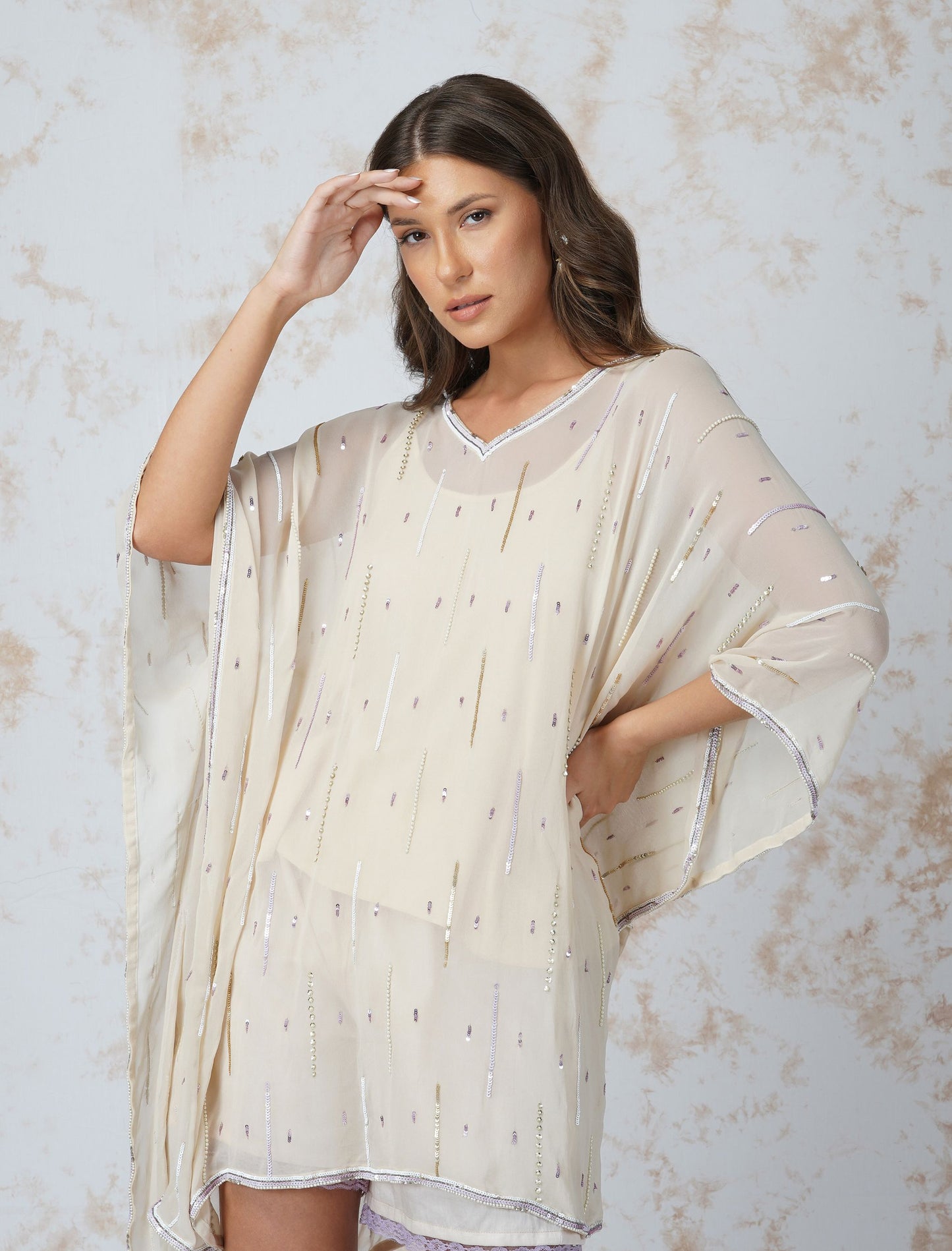 SEQUINNED KAFTAN WITH SHORTS by devyanimehrotra.com with at Kamakhyaa for sustainable fashion