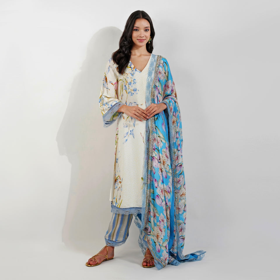 Summer Floral Kurta Set by devyanimehrotra.com with KURTA SETS, PRINTED KURTA, STRAIGHT KURTA at Kamakhyaa for sustainable fashion