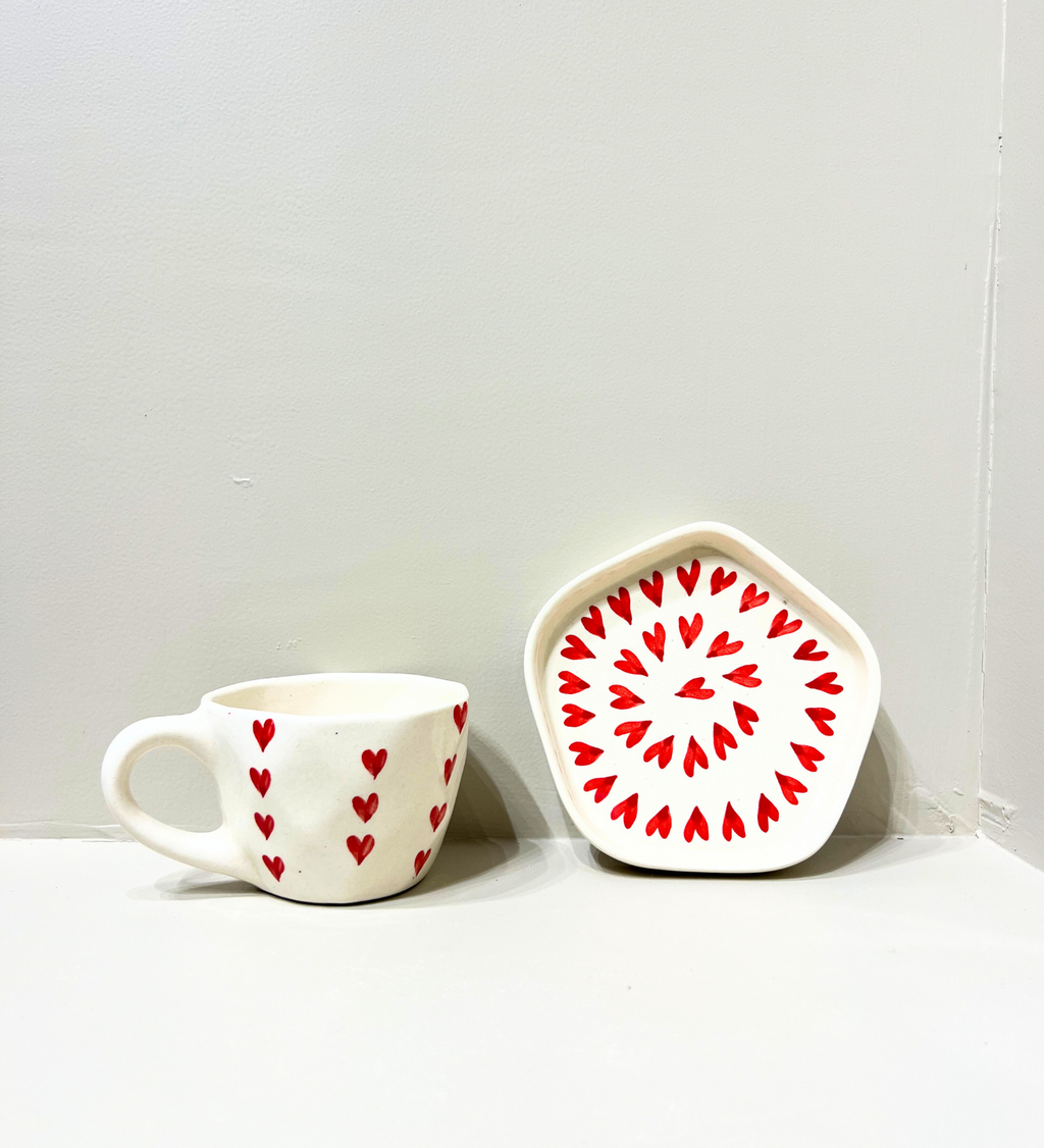 Love Brew – Handcrafted Ceramic Mug & Plate Set by Aetherea World with at Kamakhyaa for sustainable fashion