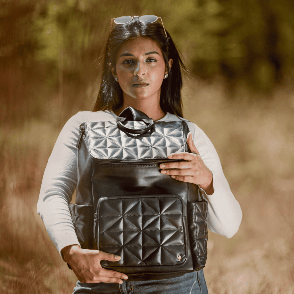 Elm Black Vegan Leather Backpack by Green Hermitage with SS25 at Kamakhyaa for sustainable fashion