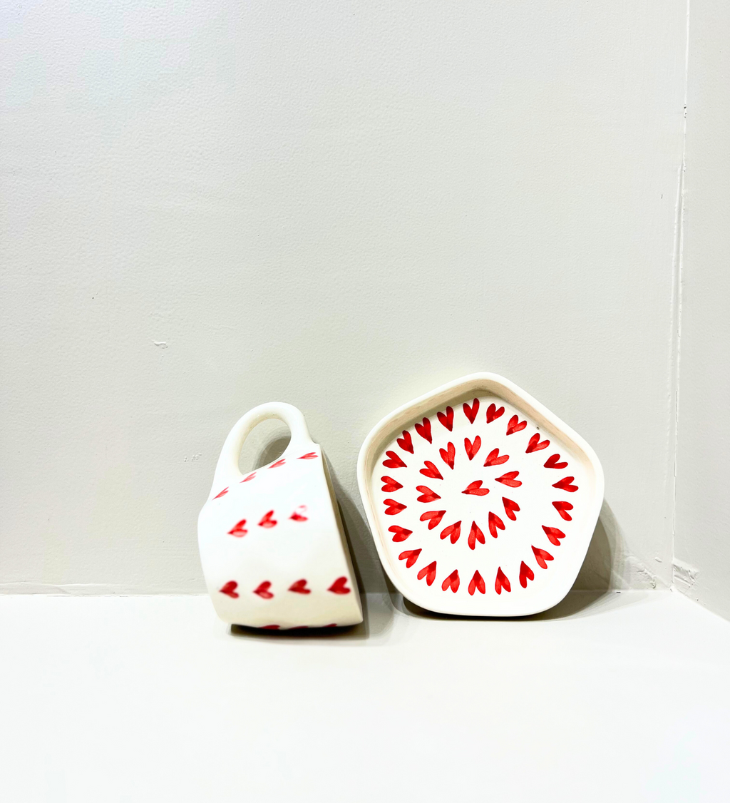 Love Brew – Handcrafted Ceramic Mug & Plate Set by Aetherea World with at Kamakhyaa for sustainable fashion