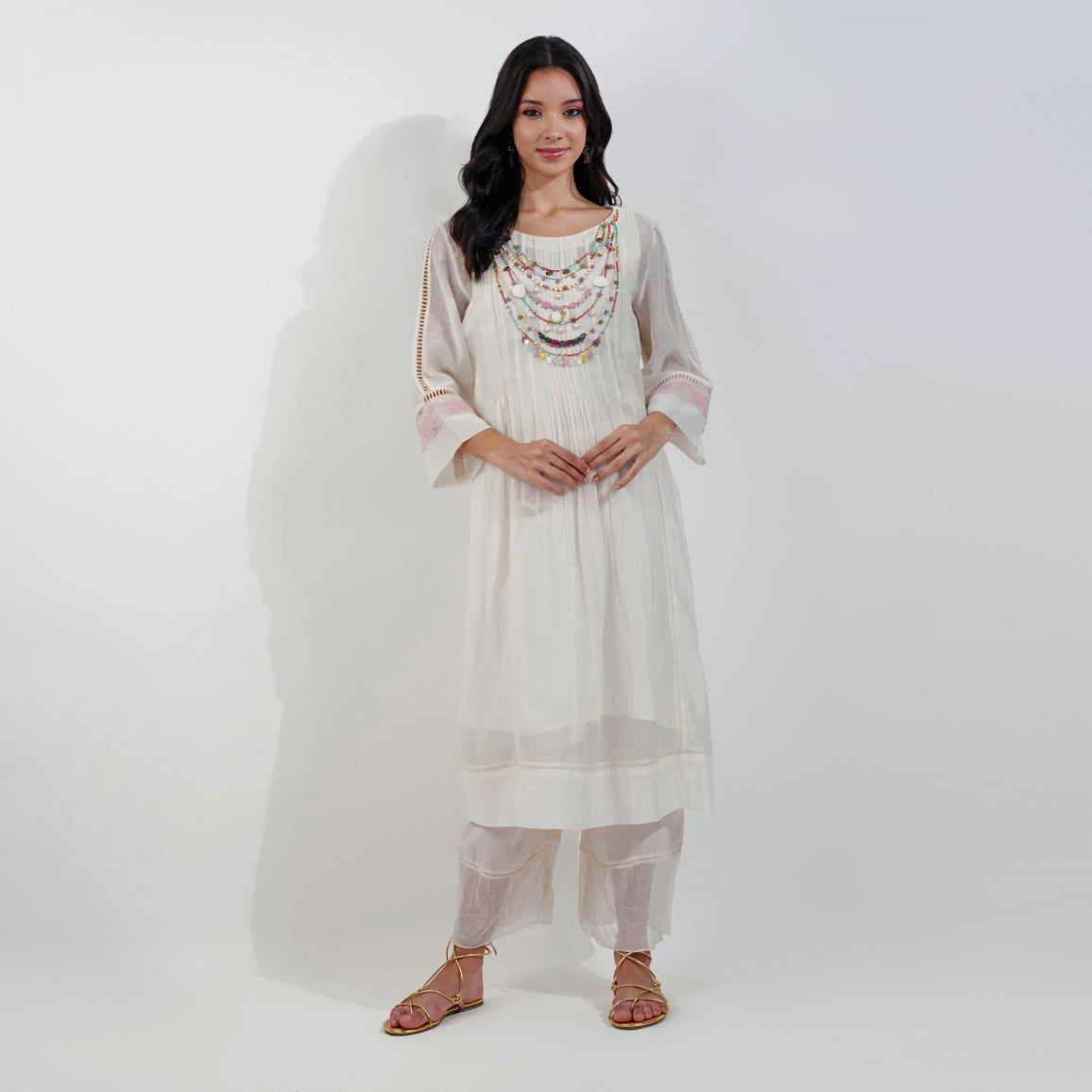 Flirty Pleats Shabby-Chic Kurta Set by devyanimehrotra.com with KURTA SETS, PRINTED KURTA at Kamakhyaa for sustainable fashion