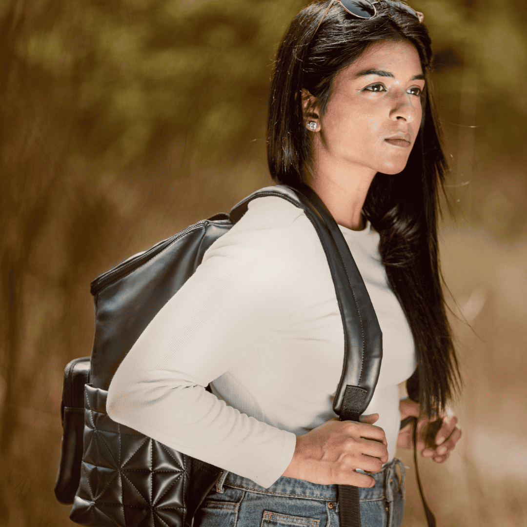Elm Black Vegan Leather Backpack by Green Hermitage with SS25 at Kamakhyaa for sustainable fashion