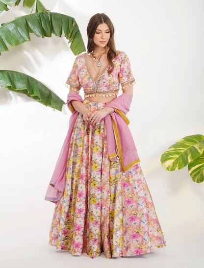 SUMMER PRINT LEHENGA SET by devyanimehrotra.com with at Kamakhyaa for sustainable fashion